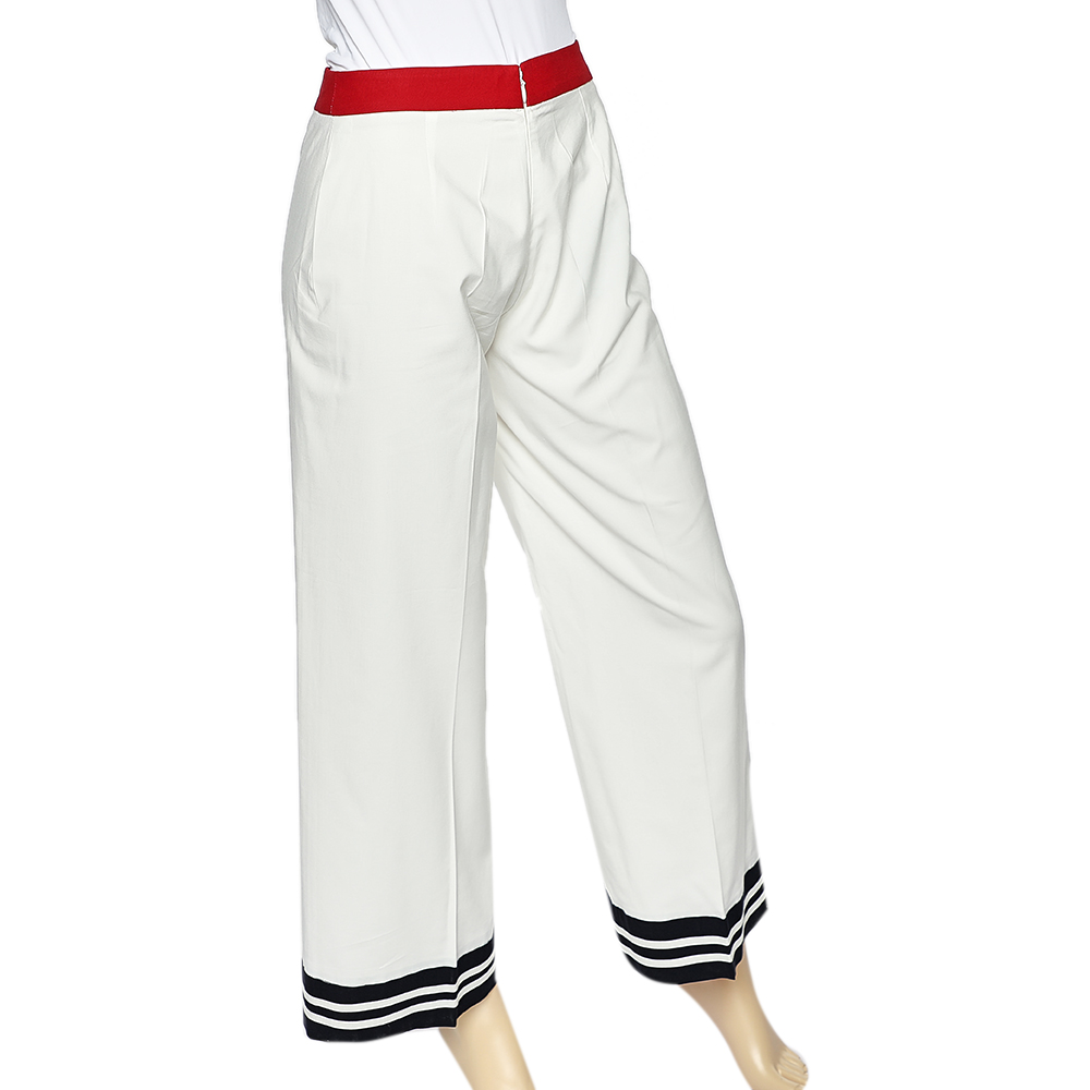 Moschino Cheap And Chic White Cotton Contrast Trim Palazzo Pants M