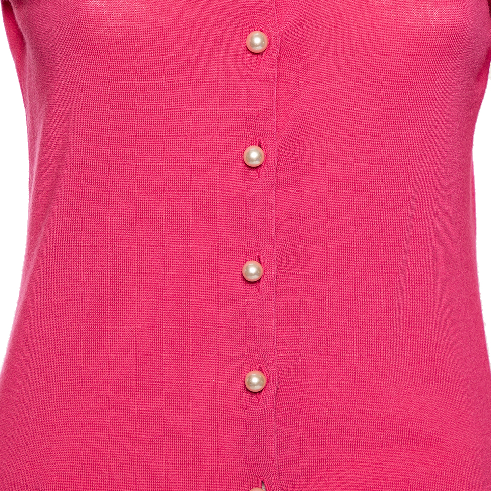 Moschino Cheap And Chic Pink Knit Pearl Button Detailed Cardigan S