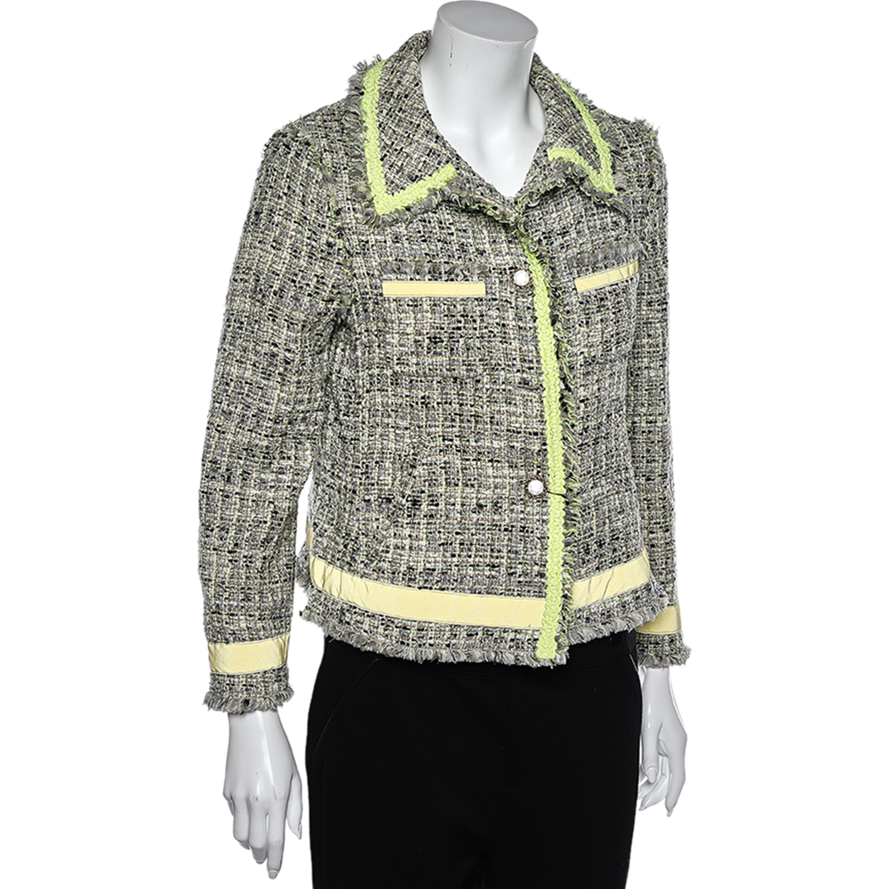 Moschino Cheap And Chic Multicolor Tweed Button Front Jacket L