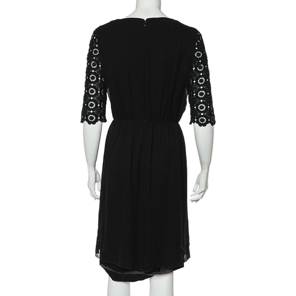Moschino Cheap And Chic Black Silk & Lace Sleeve Midi Dress M