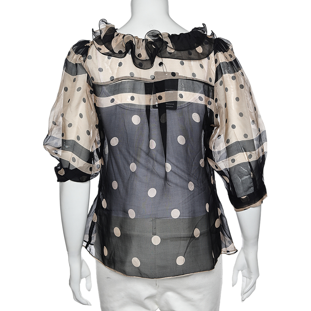 Moschino Cheap And Chic Black & Cream Polka Doted Silk Blouse M