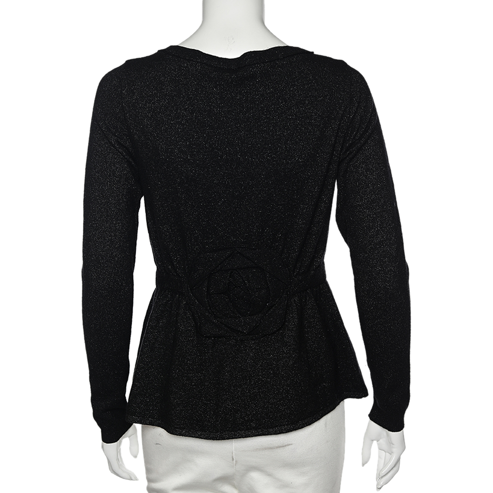 Moschino Cheap And Chic Black Lurex Knit Button Front Cardigan M
