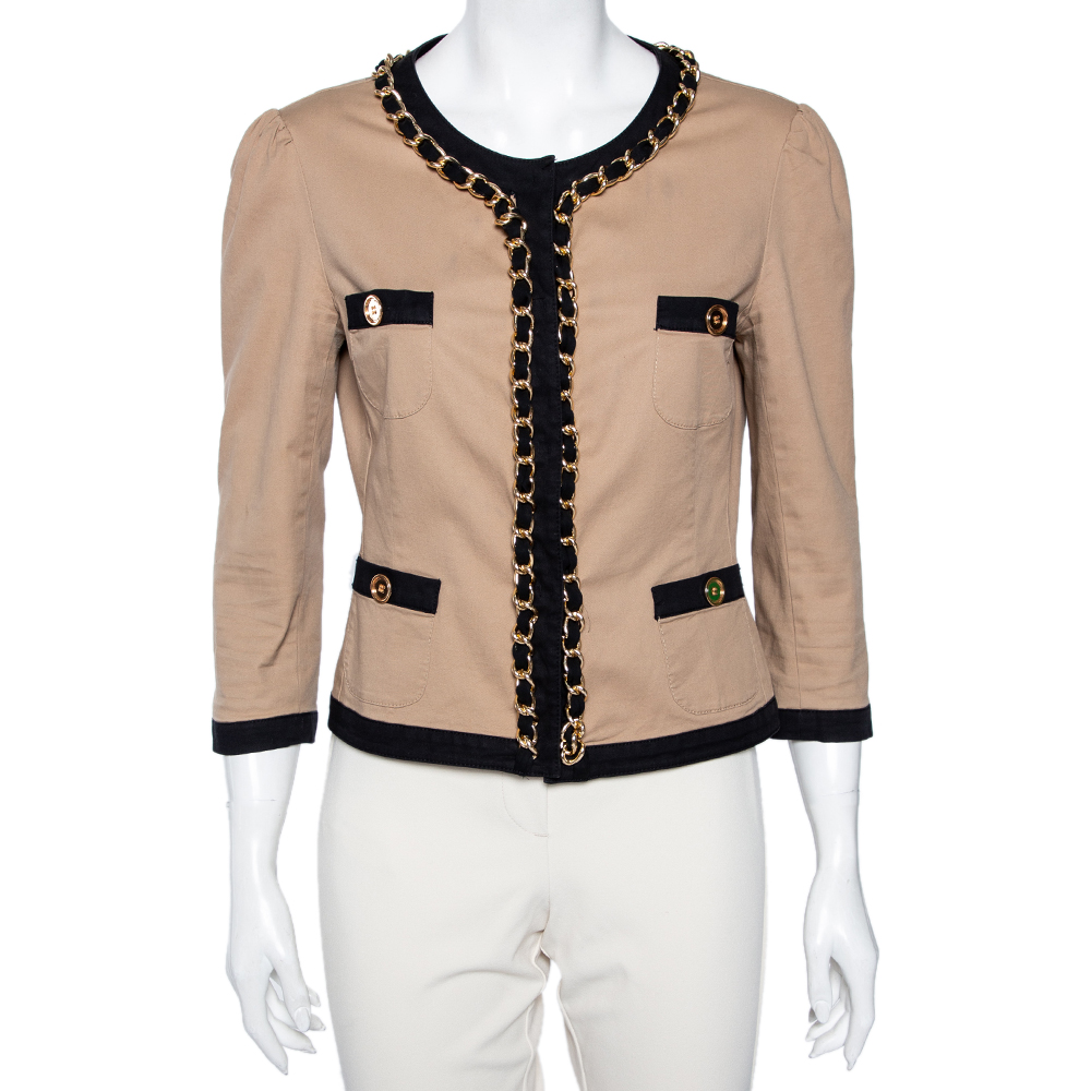 Moschino Cheap And Chic Beige Cotton Chain Trimmed Long Sleeve Jacket L
