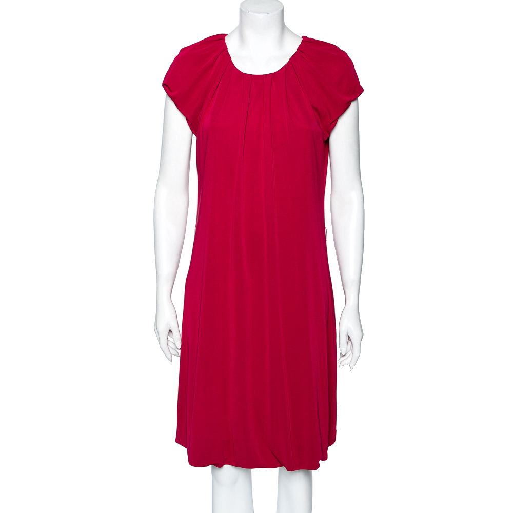 Moschino cheap and chic moschino cheap & chic fuchsia jersey pleated yolk detail dress s