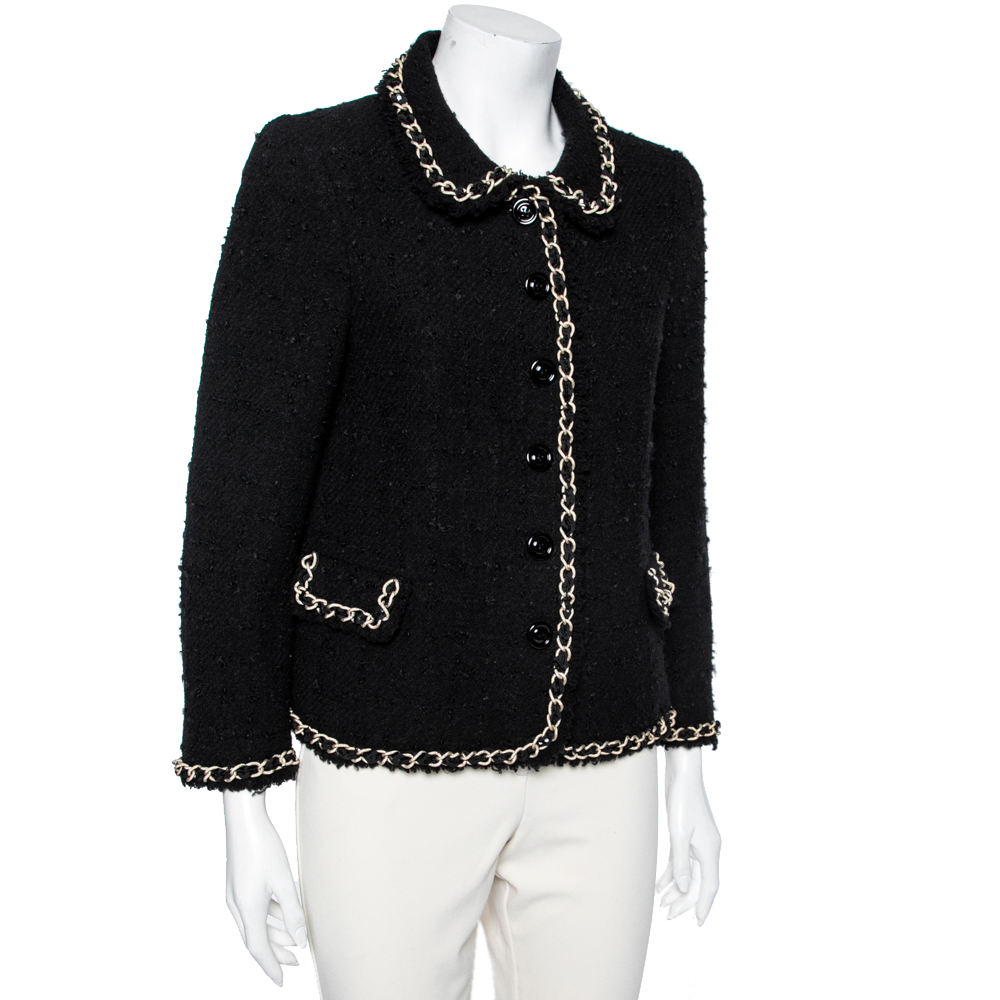 

Moschino Cheap and Chic Black Textured Wool Chain Trim Detailed Jacket