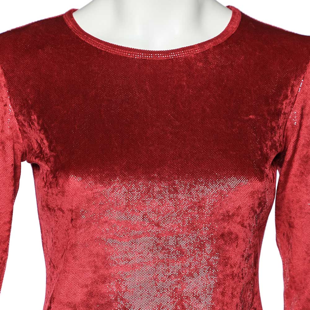 Moschino Cheap And Chic Red Stretch Velvet Glitter Detail T-Shirt M