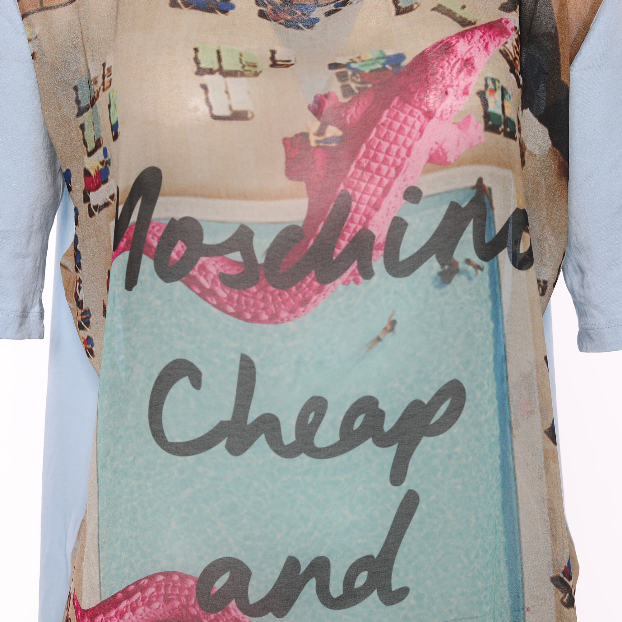 Moschino Cheap & Chic Blue Cotton & Printed Chiffon Paneled T-Shirt M