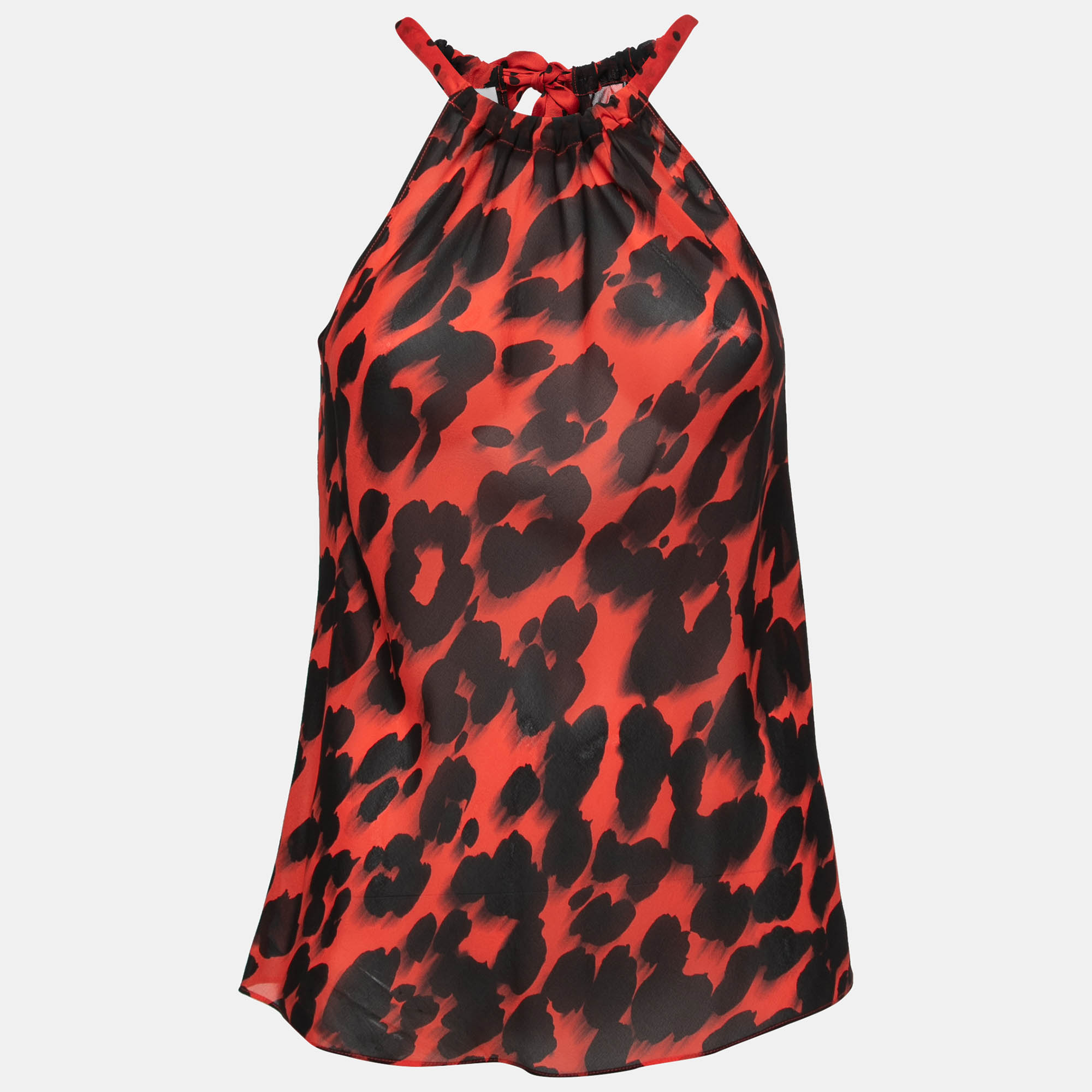 Moschino Cheap And Chic Red Printed Silk Halter Neck Top S