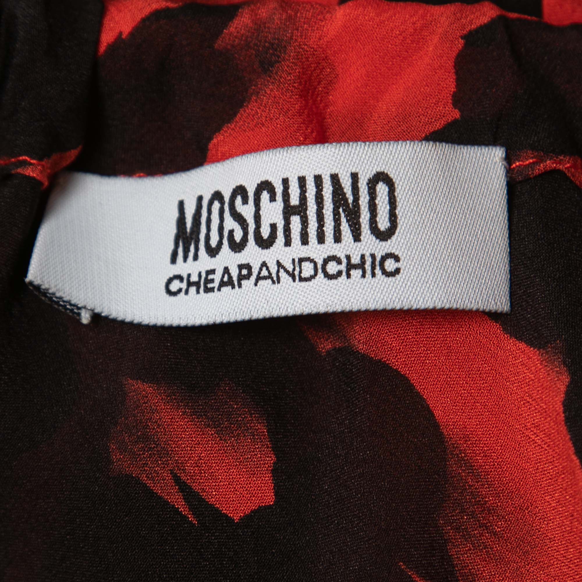 Moschino Cheap And Chic Red Printed Silk Halter Neck Top S