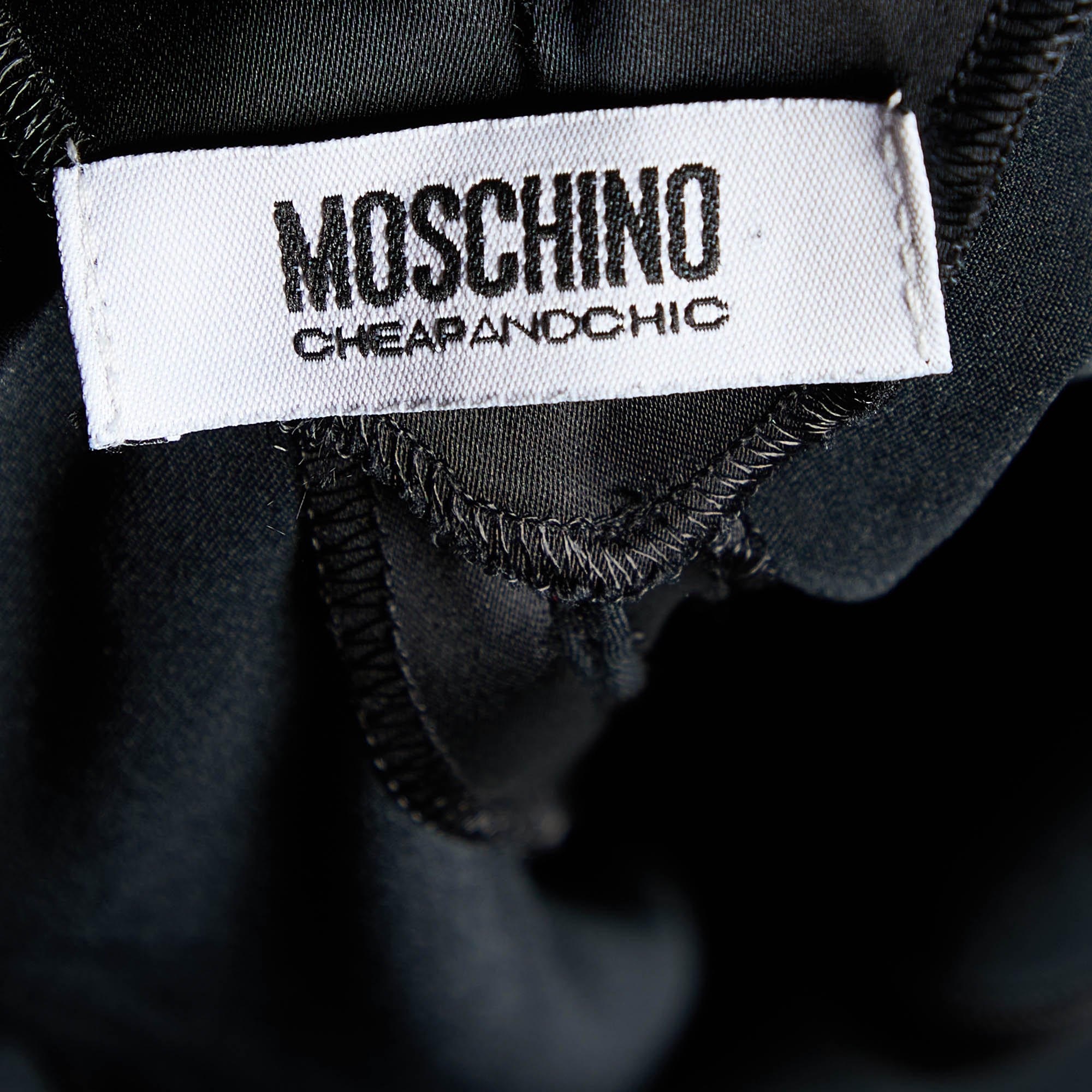 Moschino Cheap And Chic Black Sateen Pleated Neck Trim Tank Top M