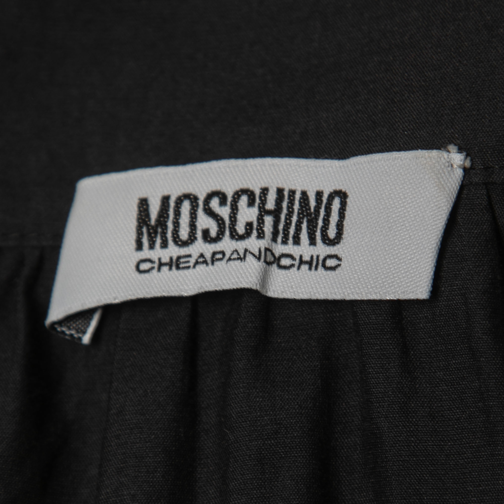 Moschino Cheap & Chic Black Cotton Lace Trimmed Elasticized Waist Short Dress L