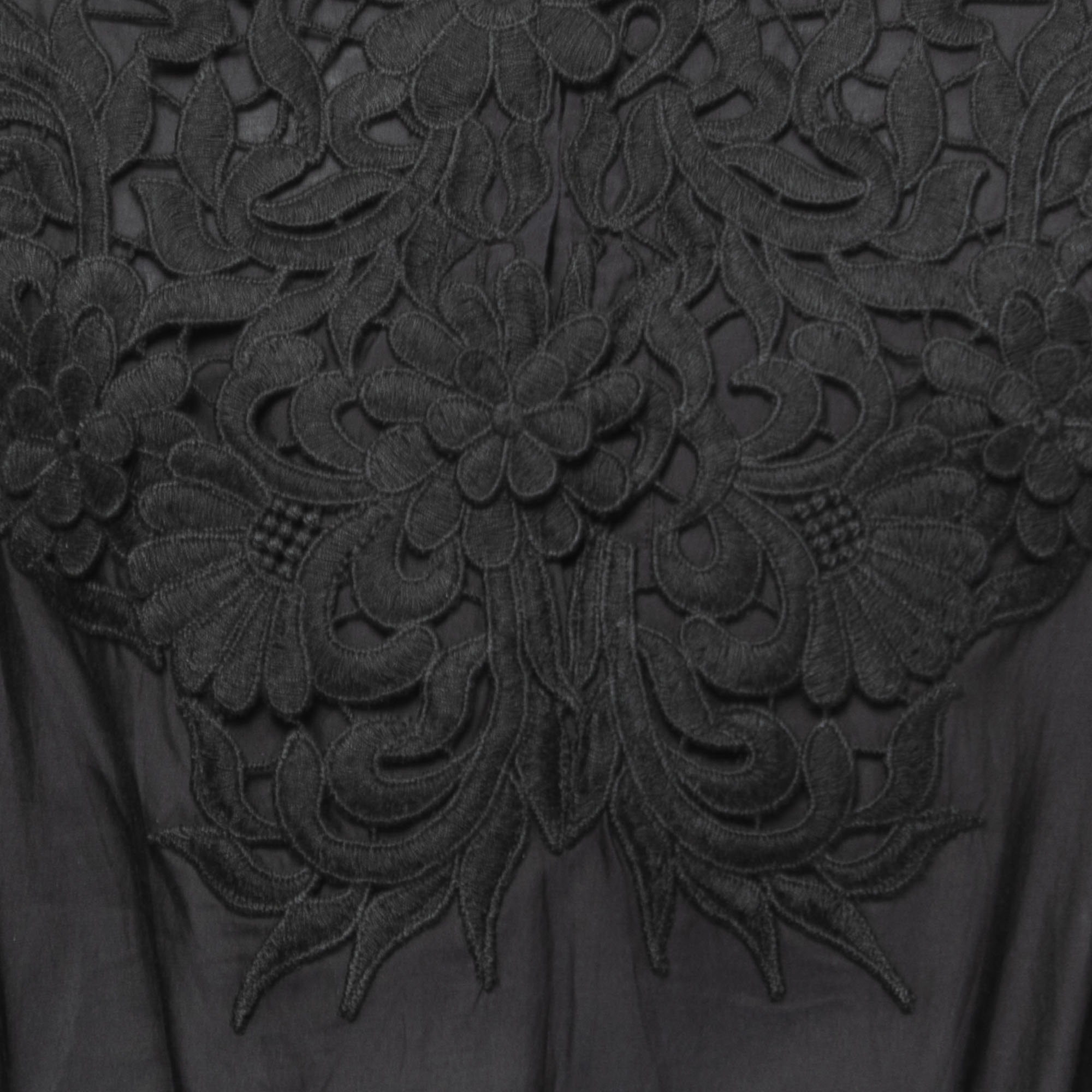 Moschino Cheap & Chic Black Cotton Lace Trimmed Elasticized Waist Short Dress L