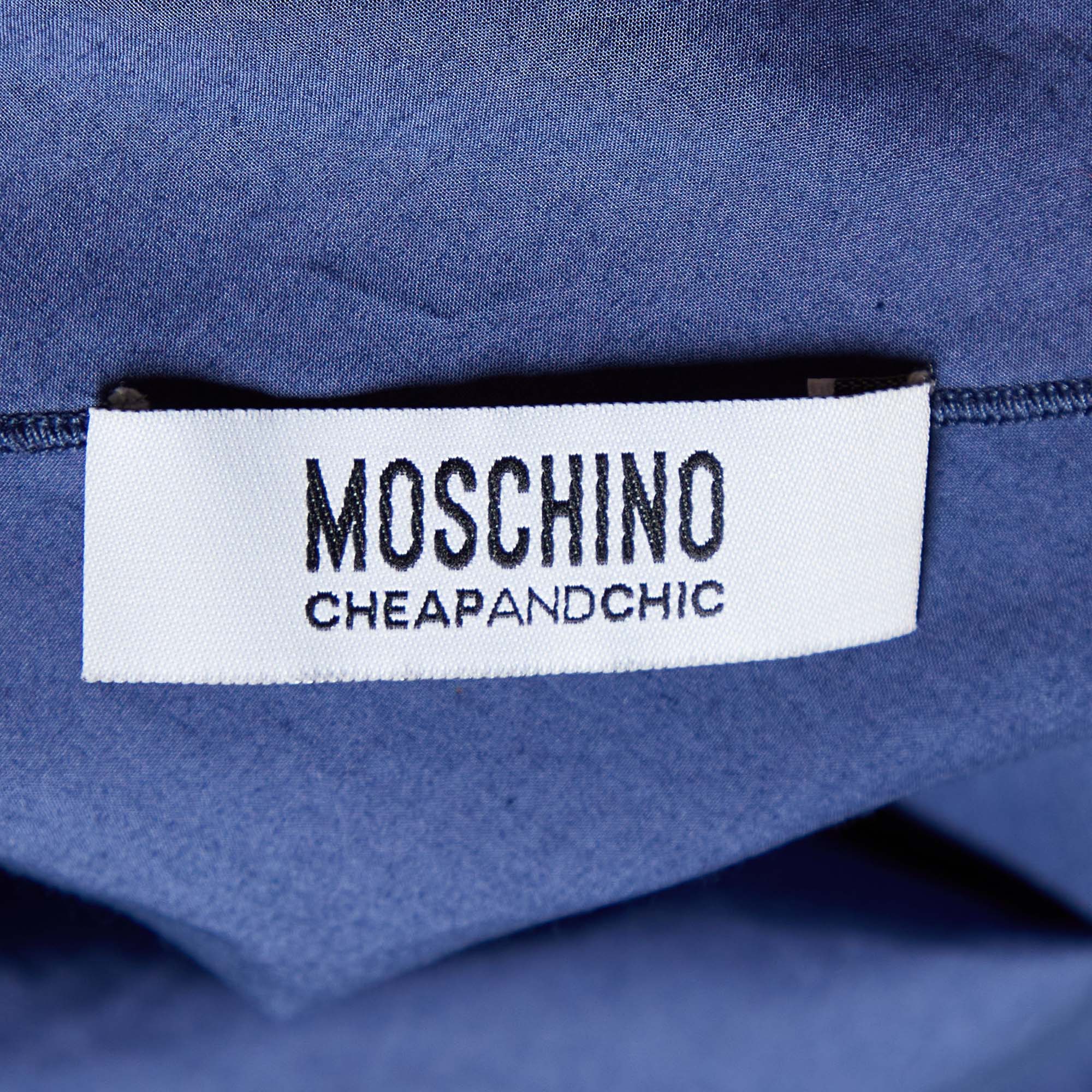 Moschino Cheap And Chic Navy Blue Cotton Ruffle Sleeve Detail Top S