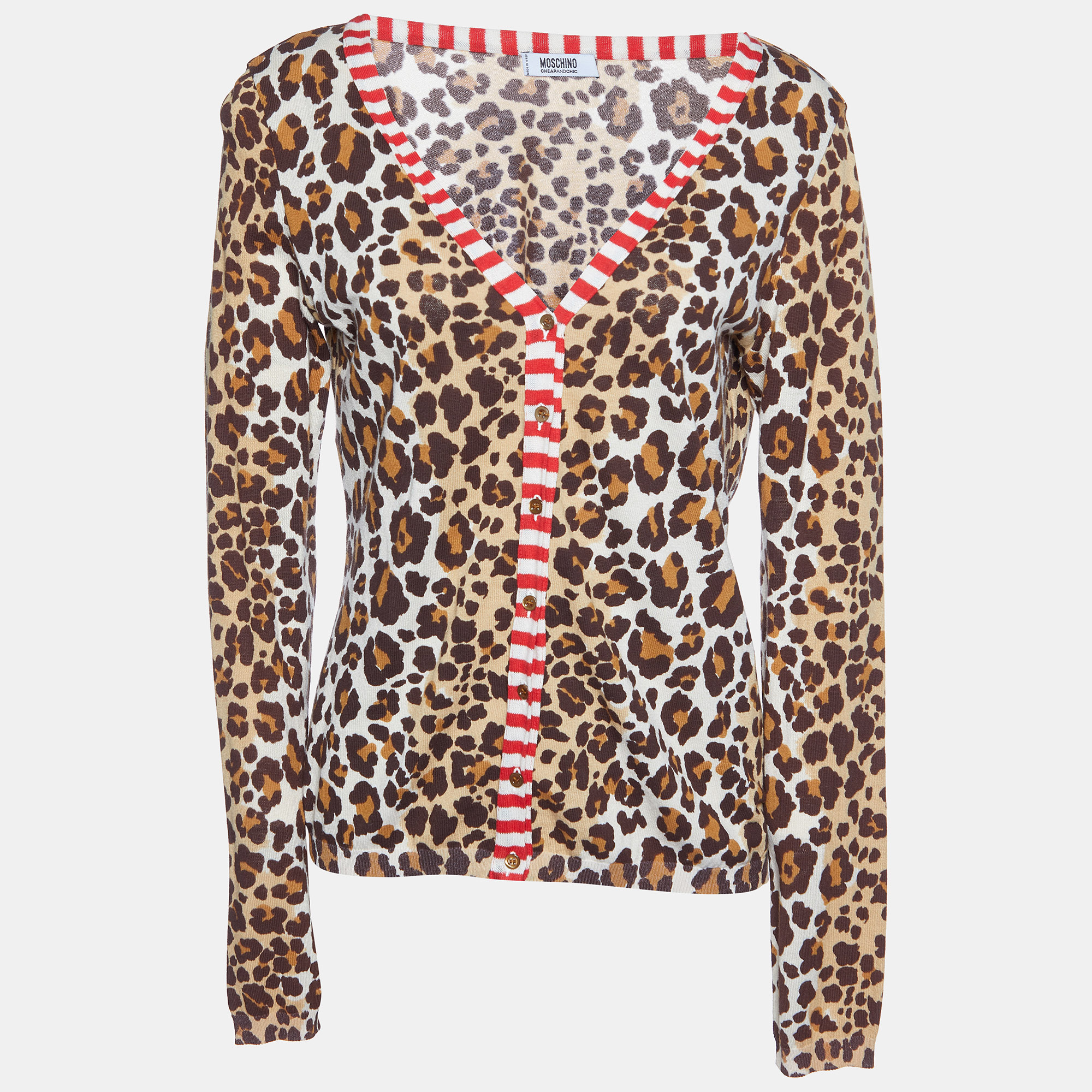 

Moschino Cheap and Chic Brown Animal Printed Cotton Knit Cardigan