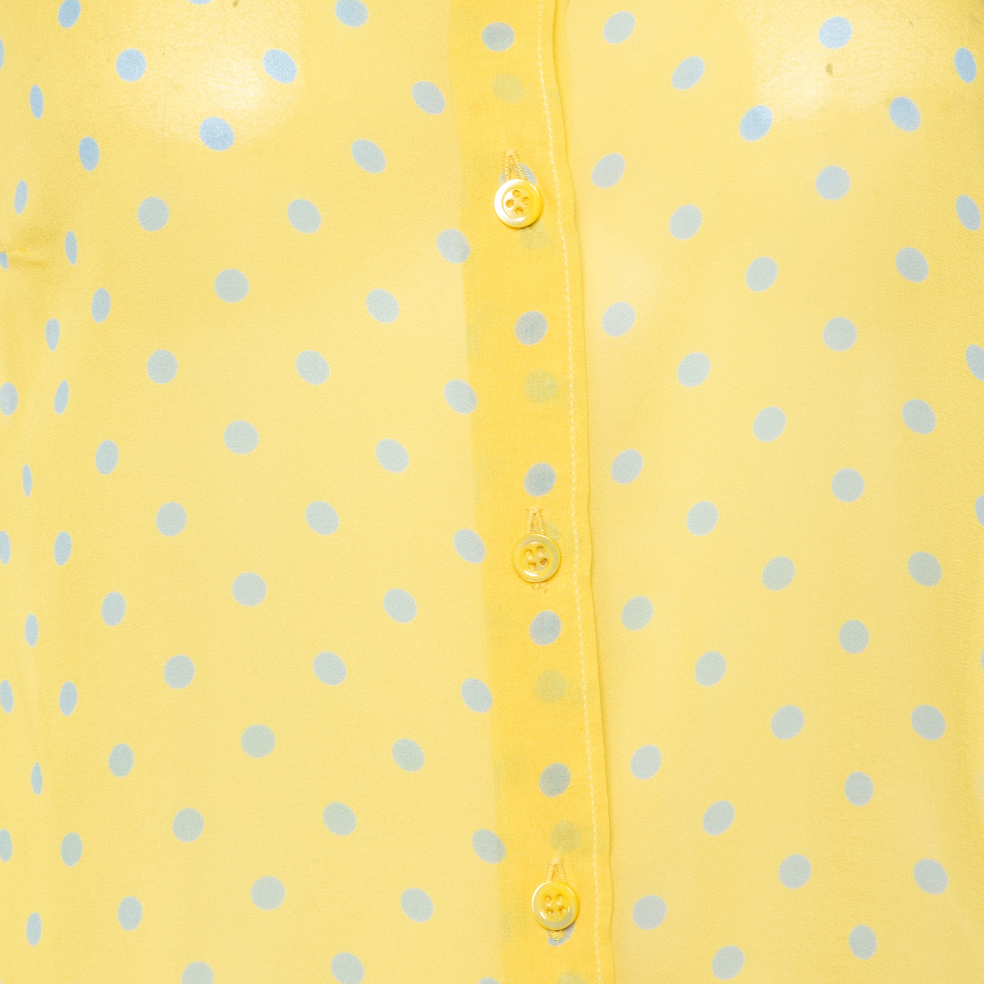 Moschino Cheap And Chic Yellow Polka Dot Printed Silk Shirt L