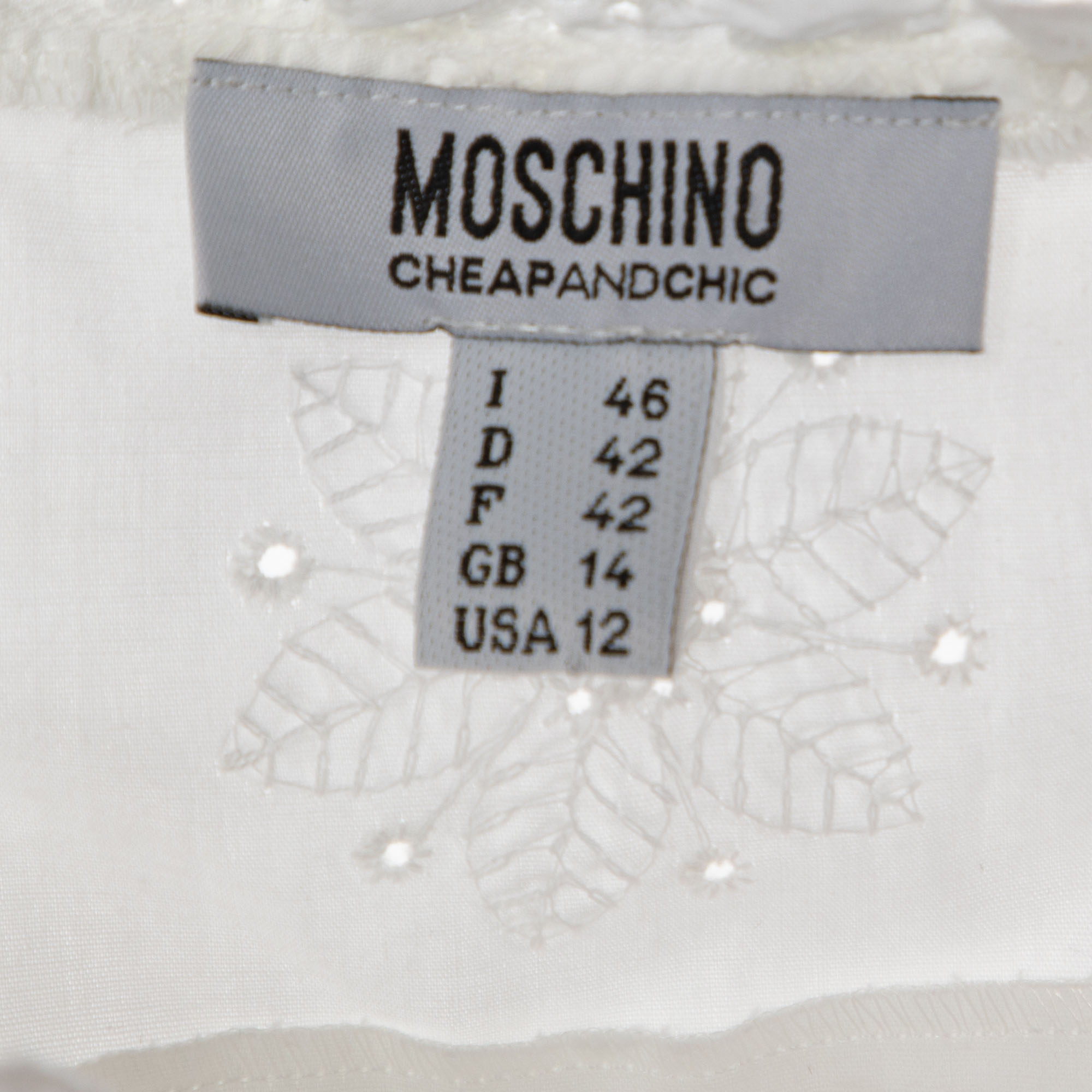Moschino Cheap And Chic White Embroidered Cotton Mini Dress L
