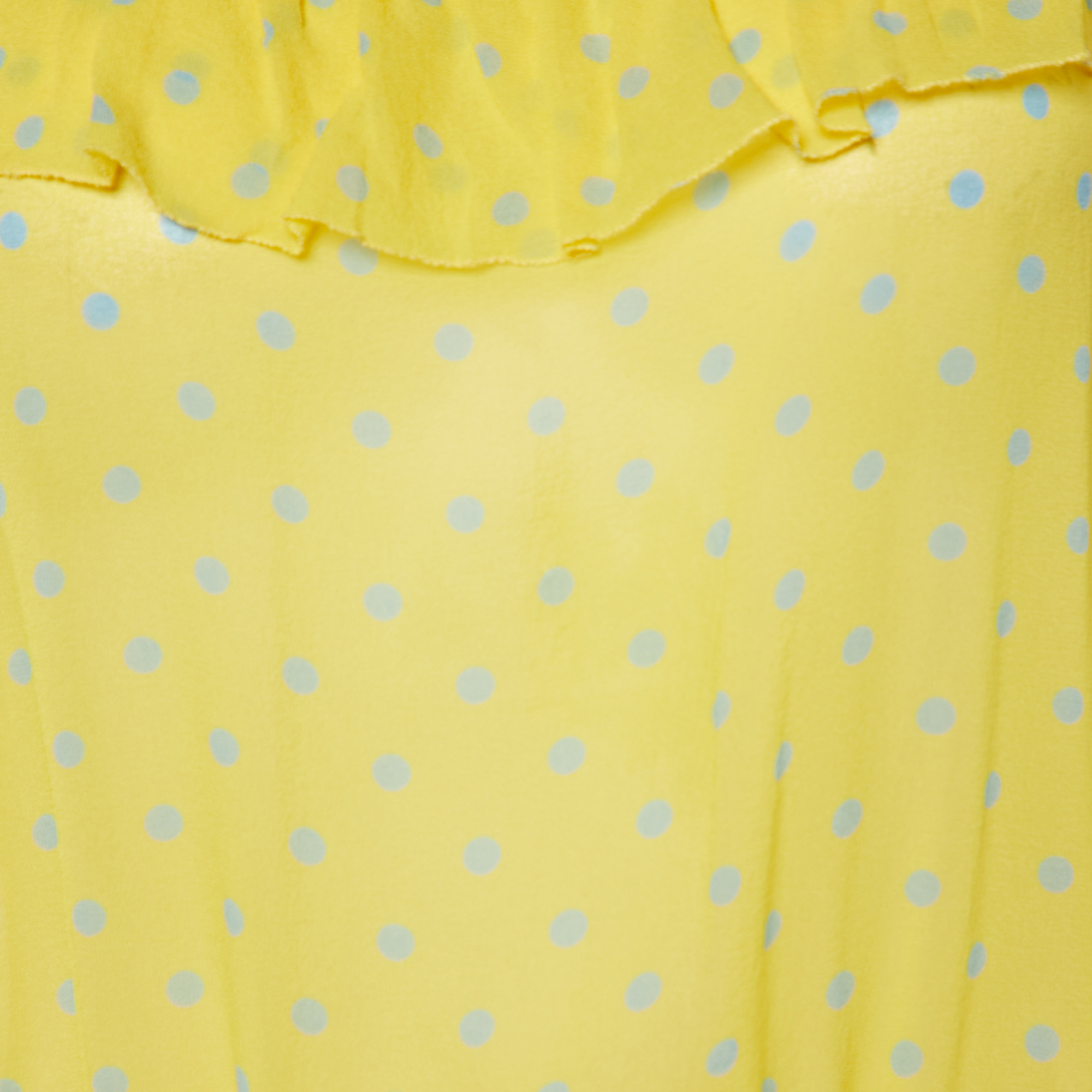Moschino Cheap And Chic Yellow Polka Dot Printed Silk Ruffle Detail Top L