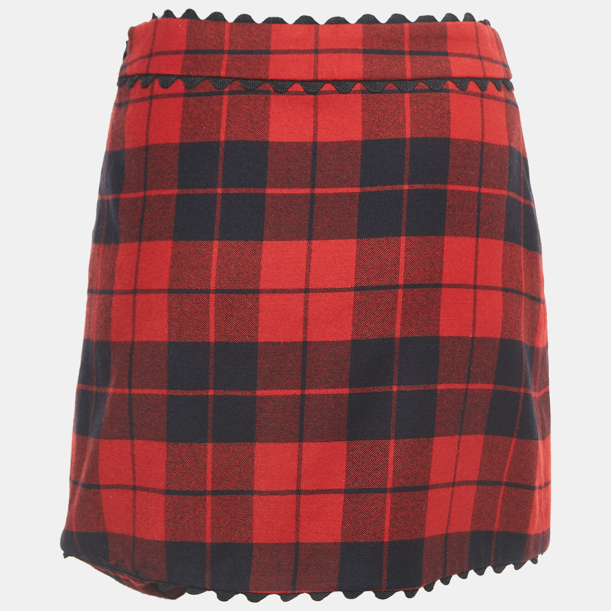 Moschino Cheap And Chic Red Checked Wool Mini Skirt S