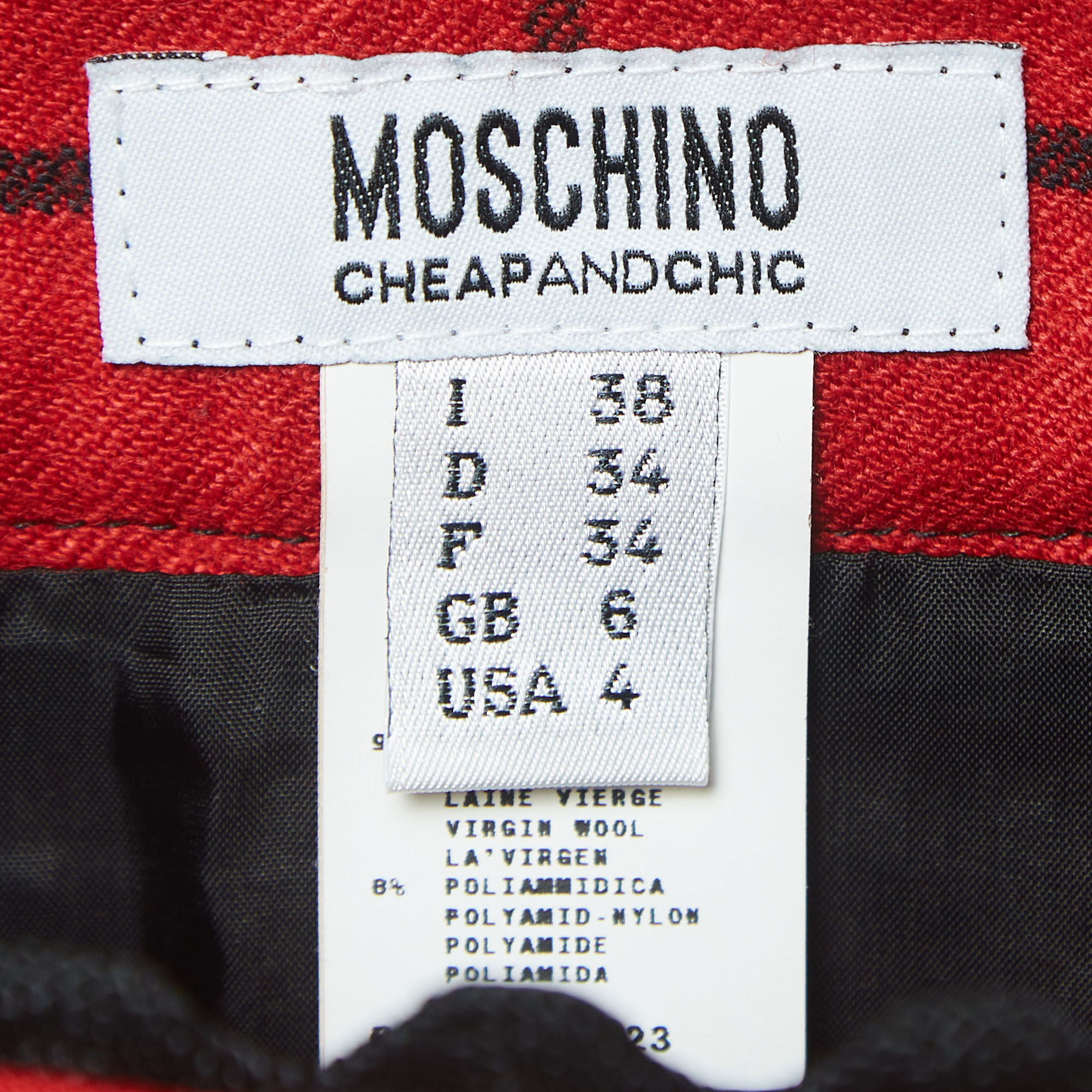 Moschino Cheap And Chic Red Checked Wool Mini Skirt S