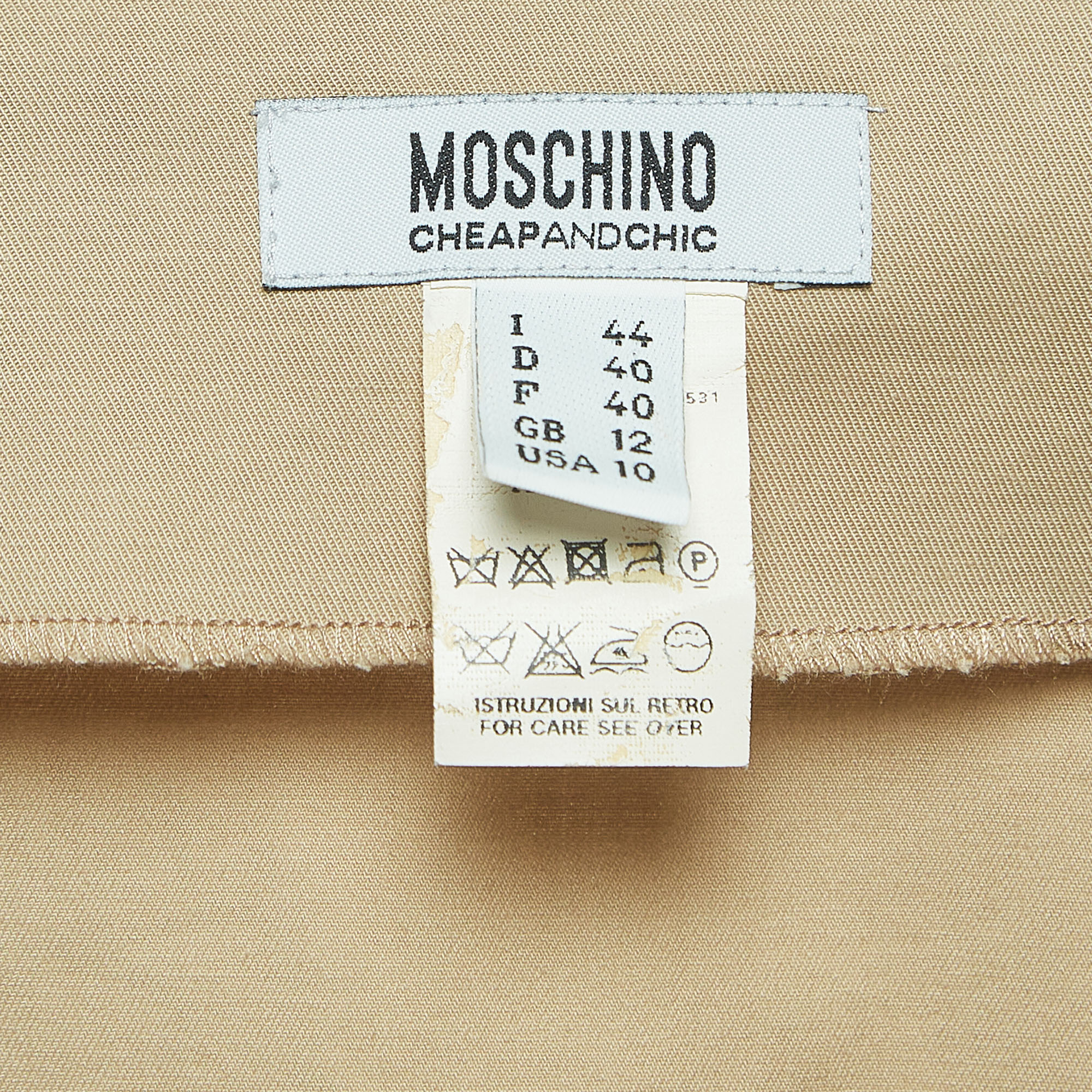 Moschino Cheap And Chic Beige Cotton Blend Tie-Up Detail Mini Dress M