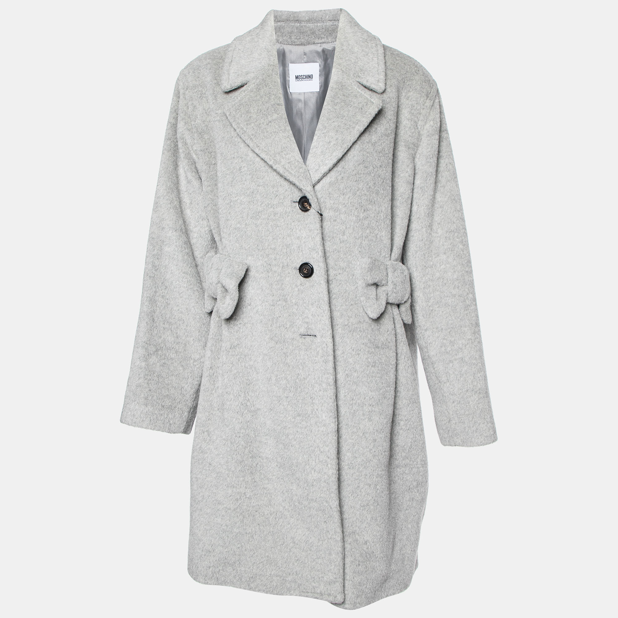 Moschino cheap and chic grey alpaca wool bow detail coat l
