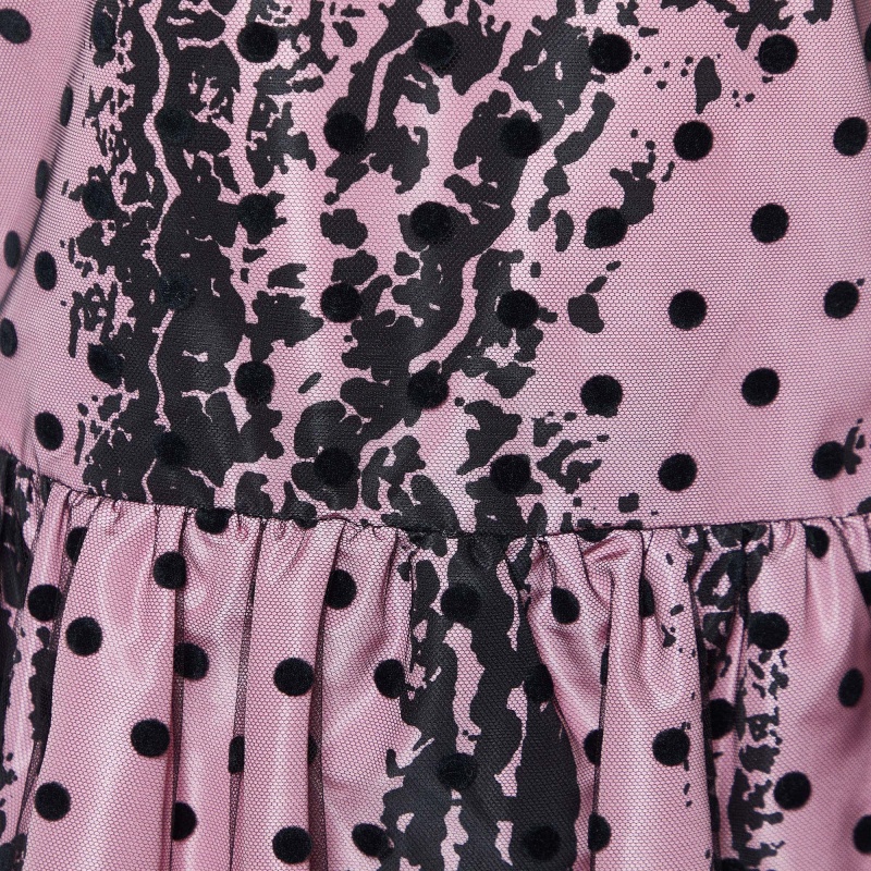 Moschino Couture Pink Printed Satin & Polka Dot Tulle Sleeveless Sheath Dress L