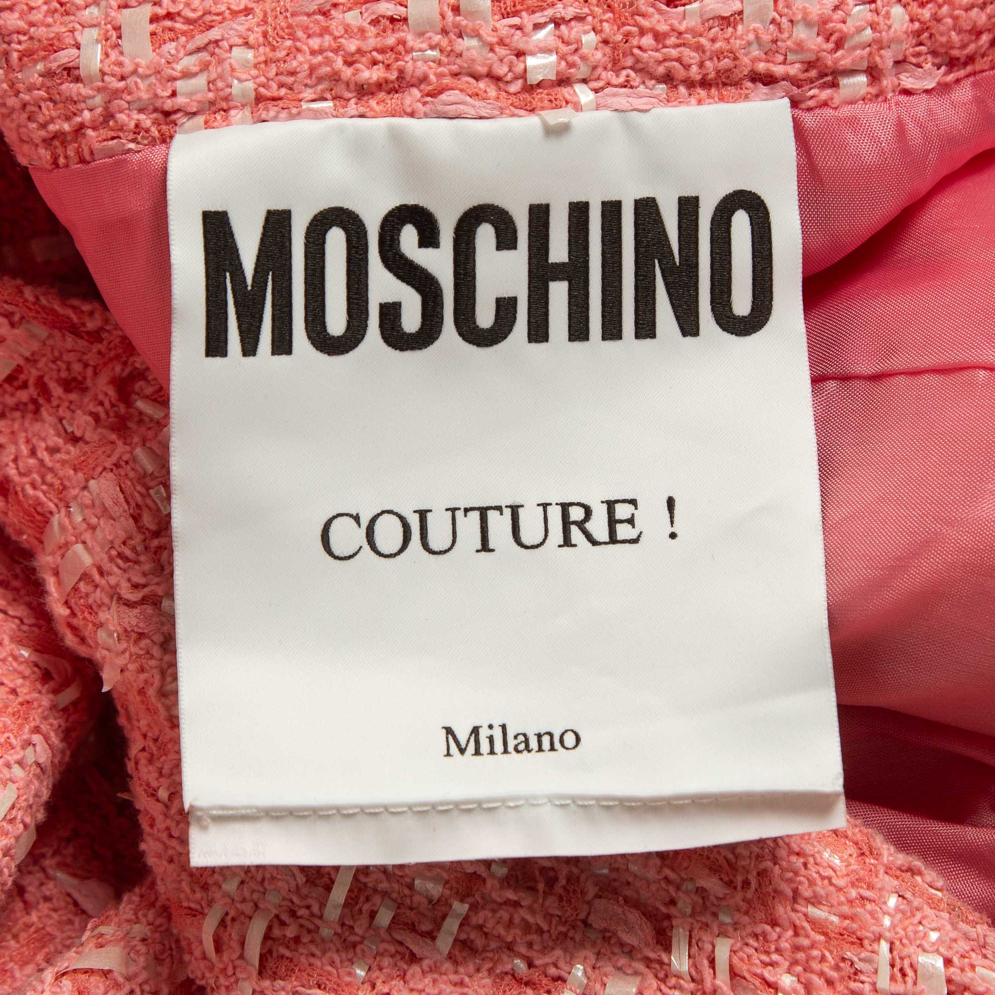 Moschino Couture Pink Tweed Gold-Button Skirt M