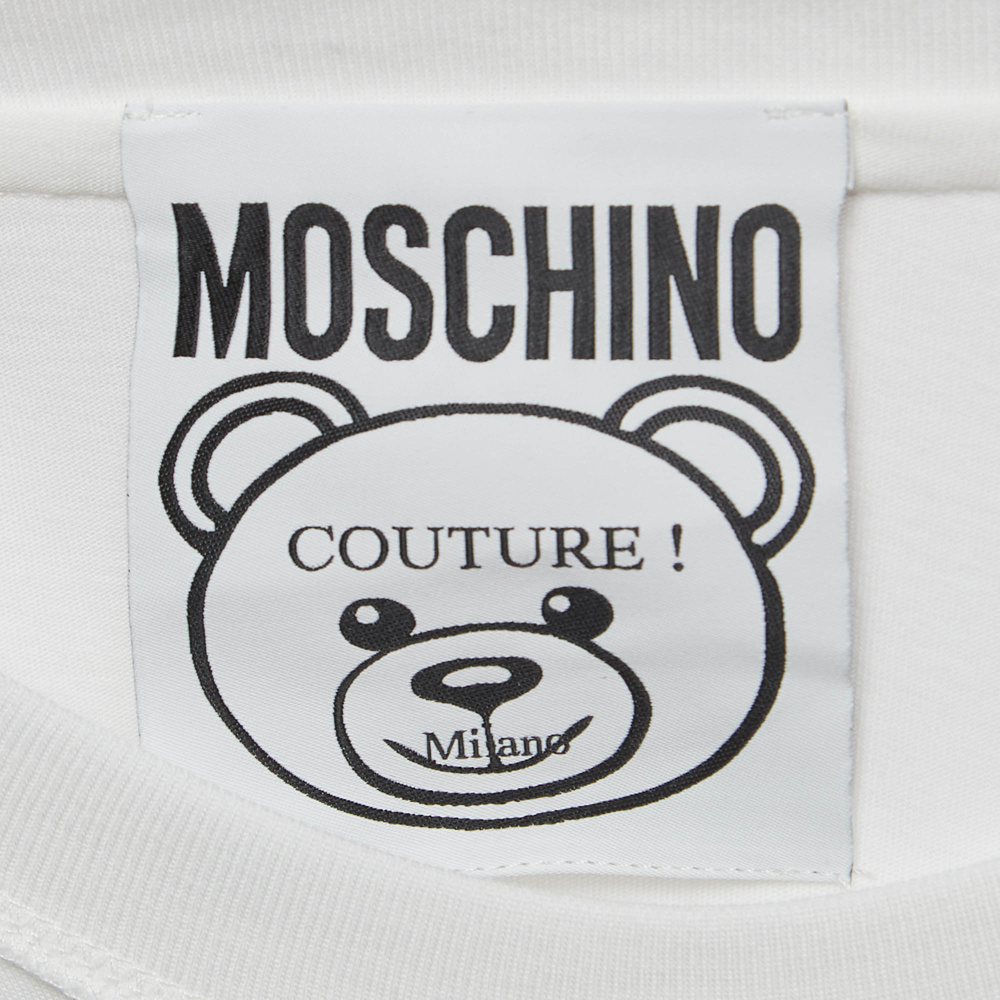 Moschino Couture White Embroidered Teddy Bear Cotton T-Shirt XS