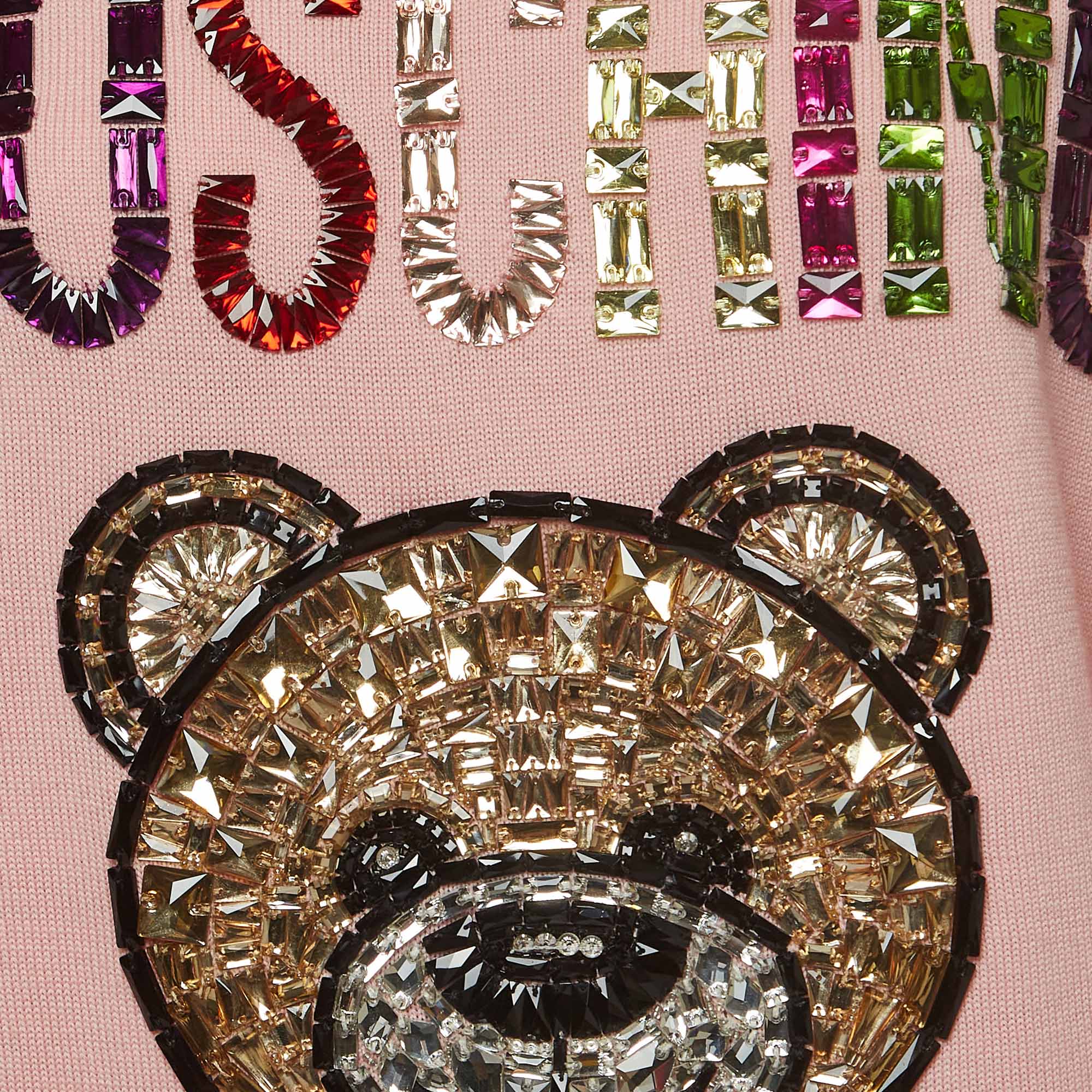 Moschino Pink Wool Embellished Teddy Bear Sweater XS