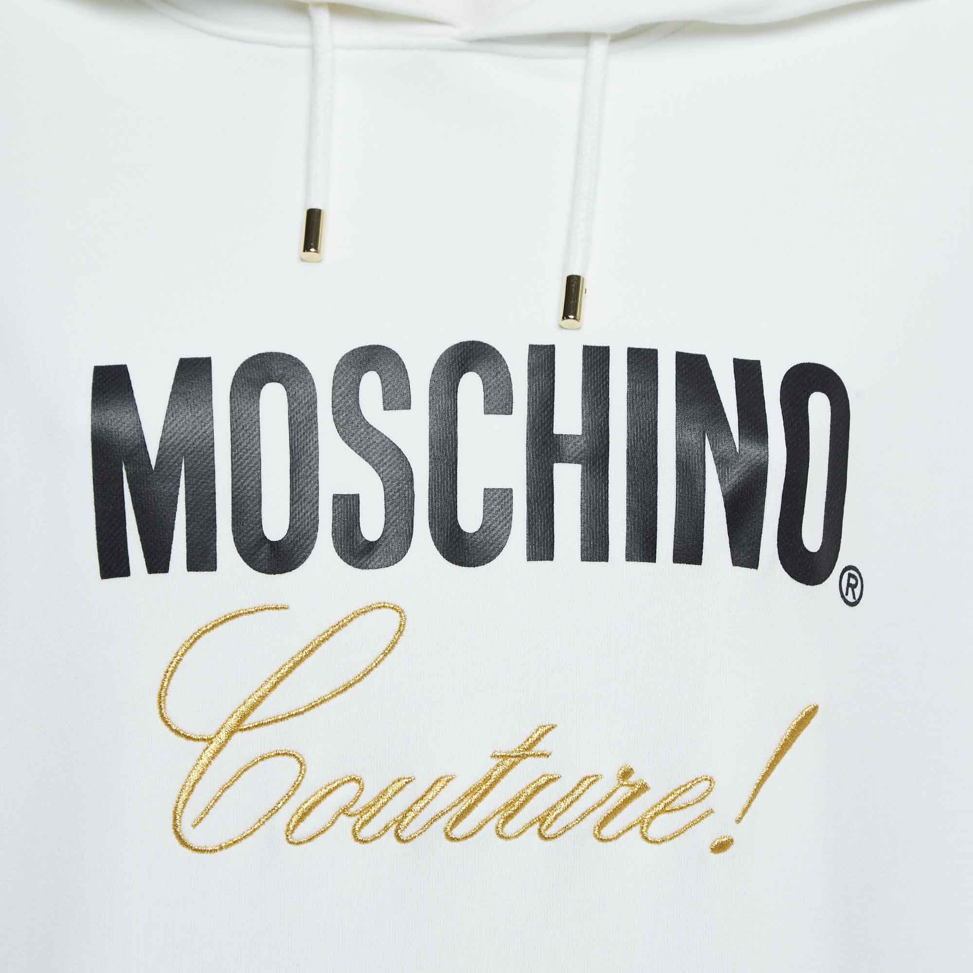 Moschino Couture  White Logo Print Cotton Hoodie Dress M