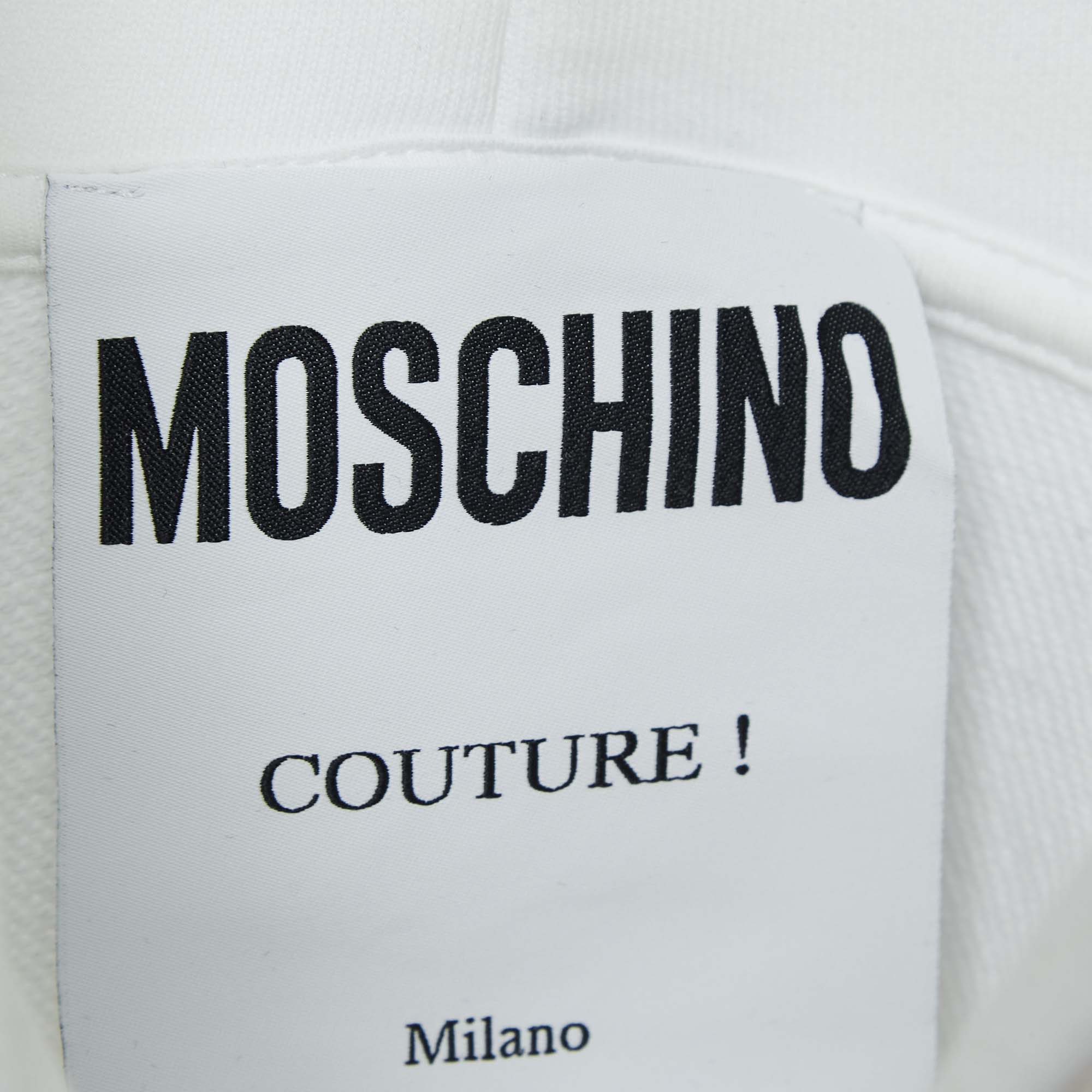 Moschino Couture  White Logo Print Cotton Hoodie Dress M