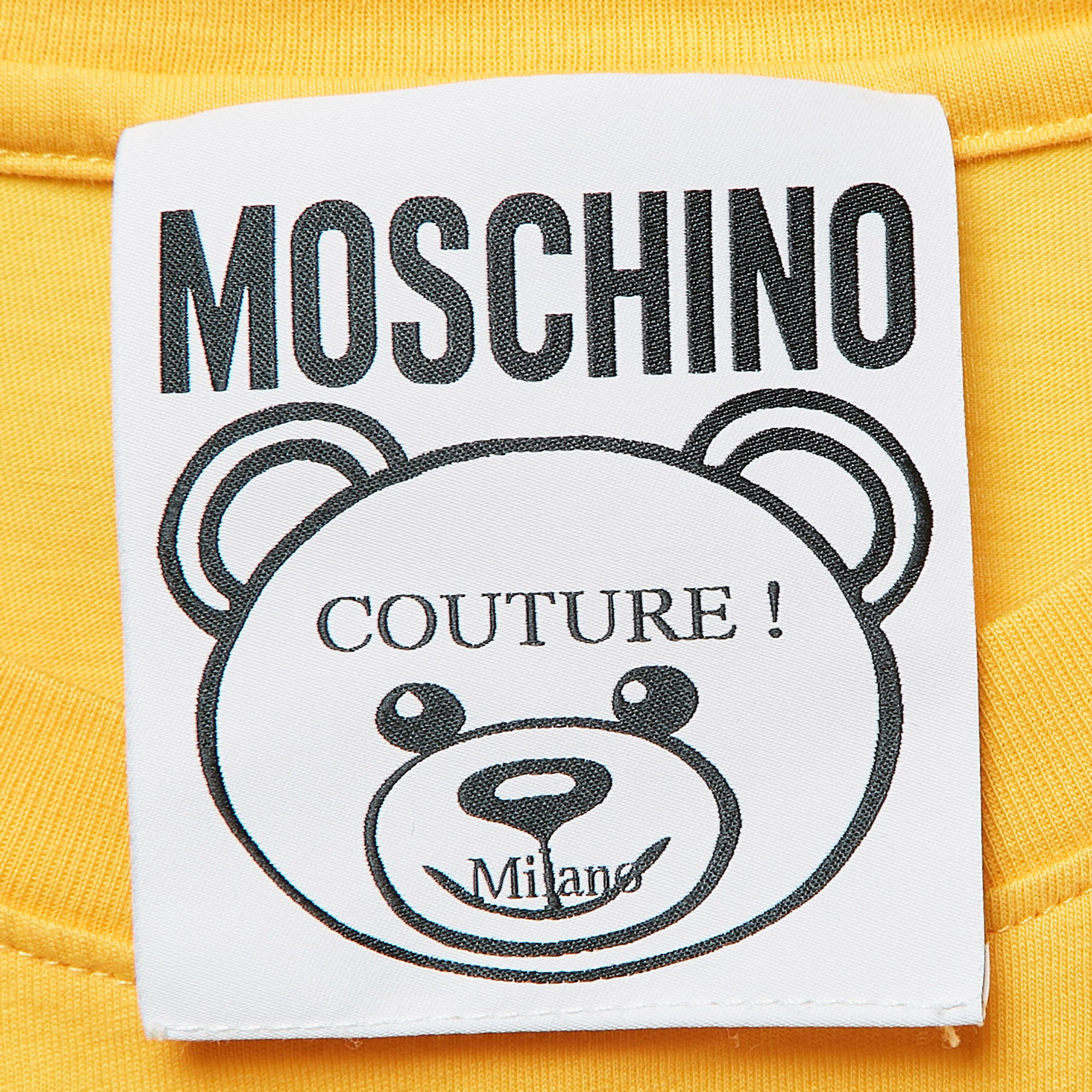 Moschino Couture Yellow Cotton Embroidered Crew Neck T-Shirt XS