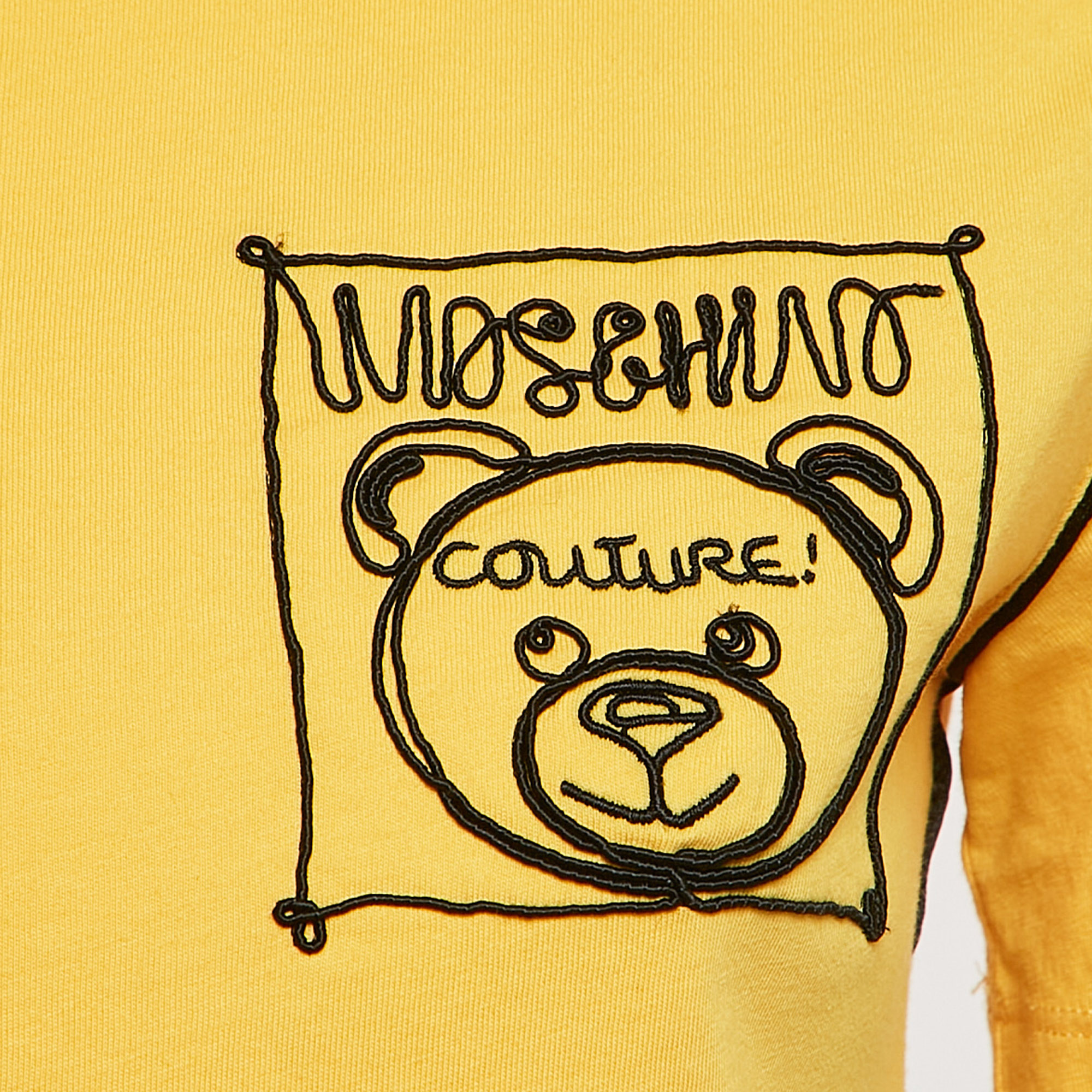 Moschino Couture Yellow Cotton Embroidered Crew Neck T-Shirt XS