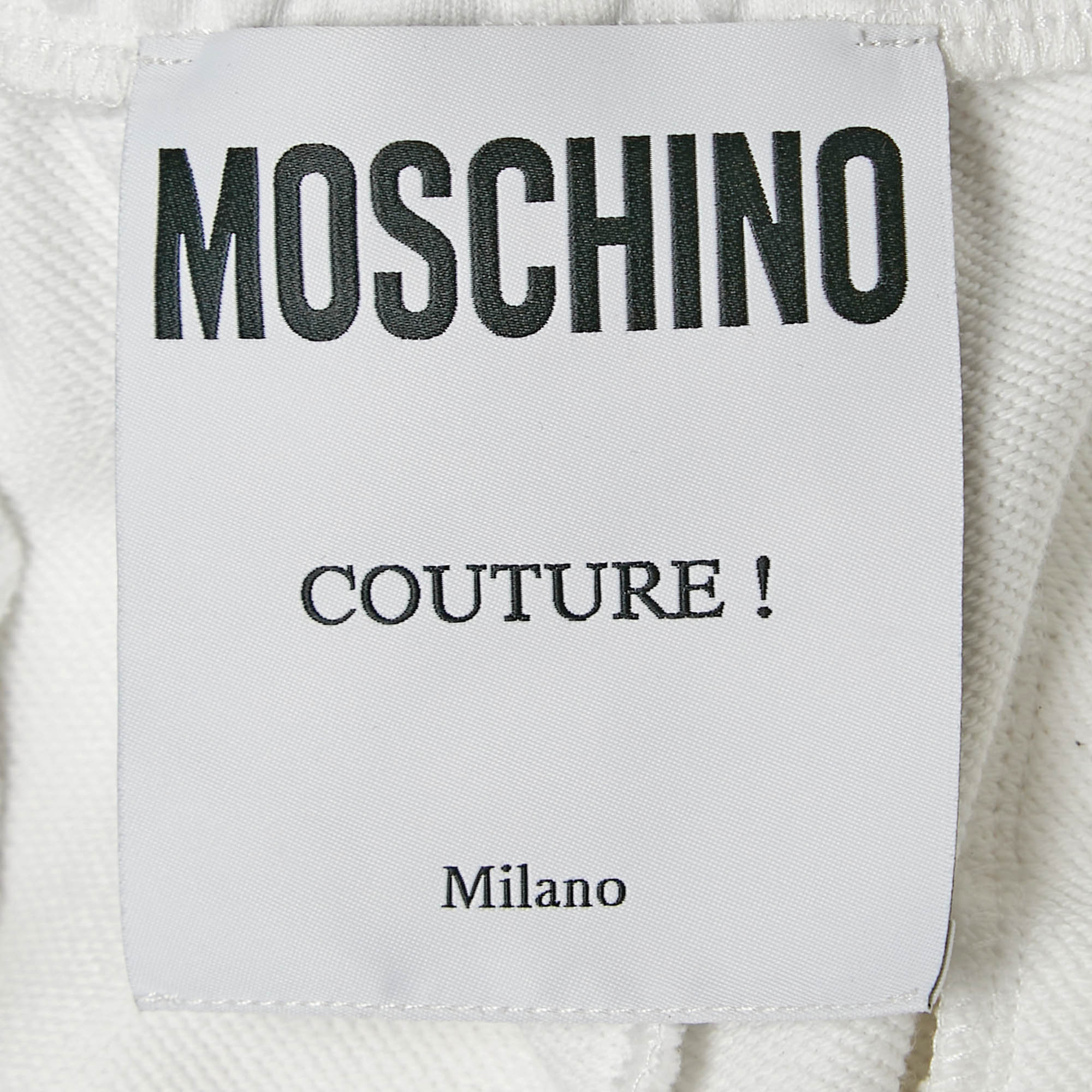 Moschino Couture White Logo Print Cotton Knit Joggers S