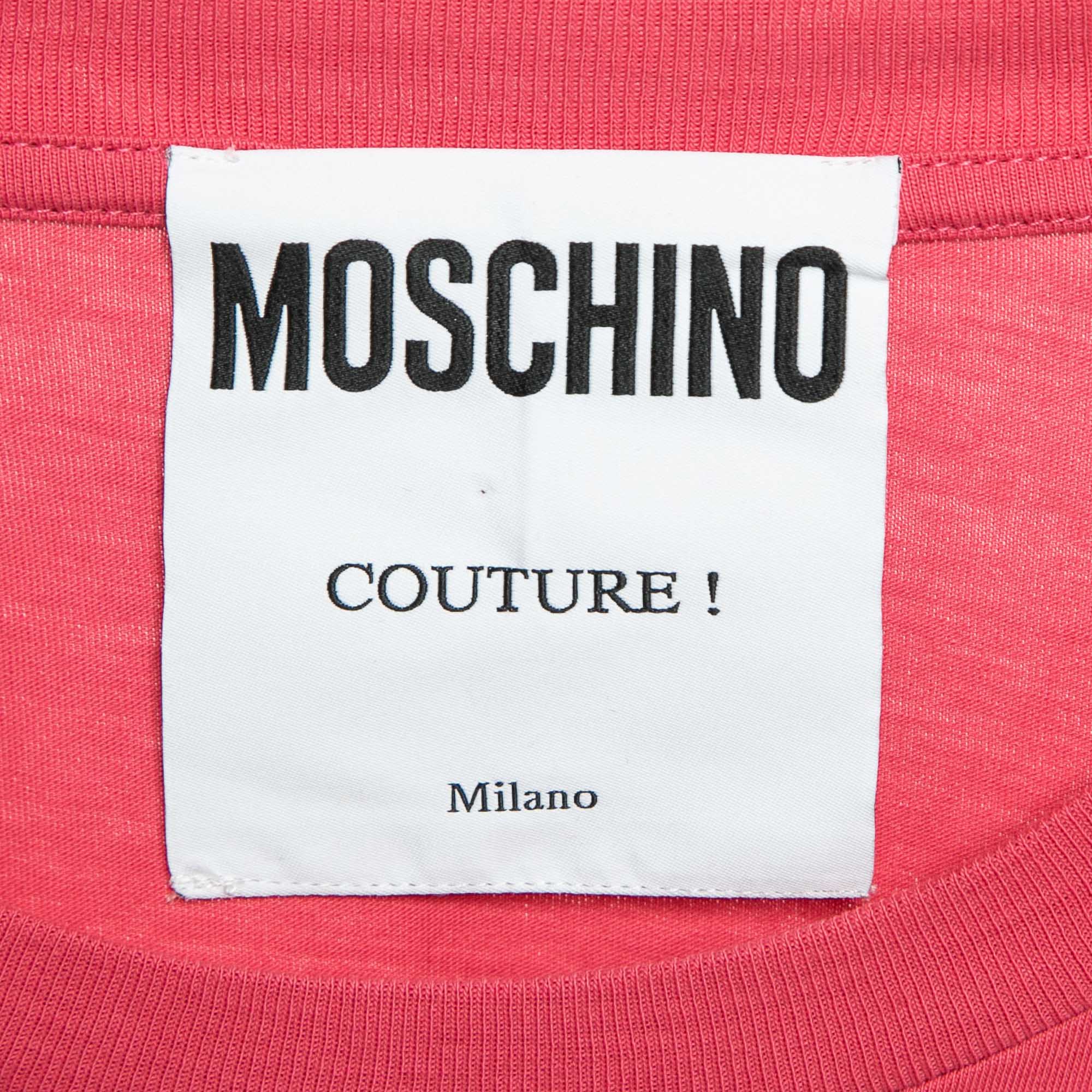 Moschino Couture Pink Logo Applique Jersey T-Shirt M