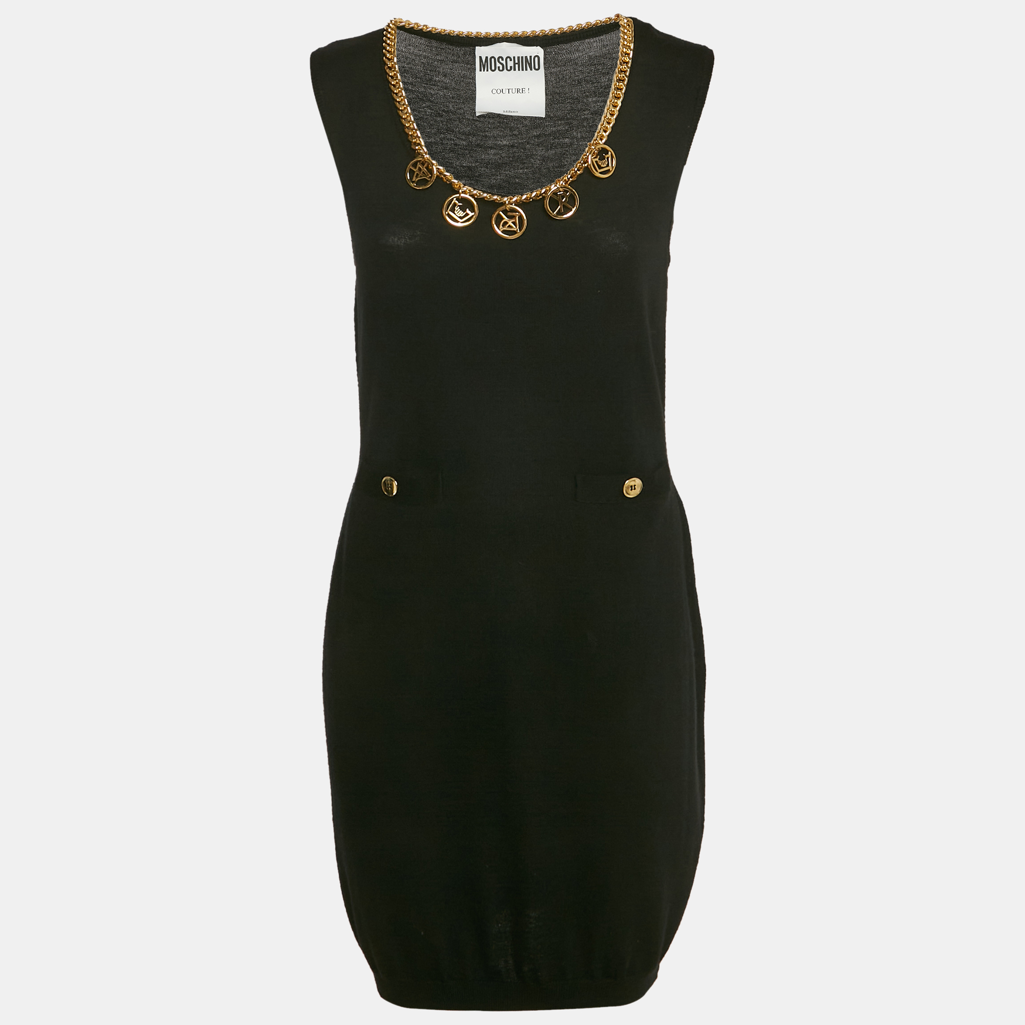 Moschino Couture Black Wool Knit Neck Embellished Mini Dress M, White
Moschino Couture Black Wool Knit Neck Embellished Mini Dress M, White