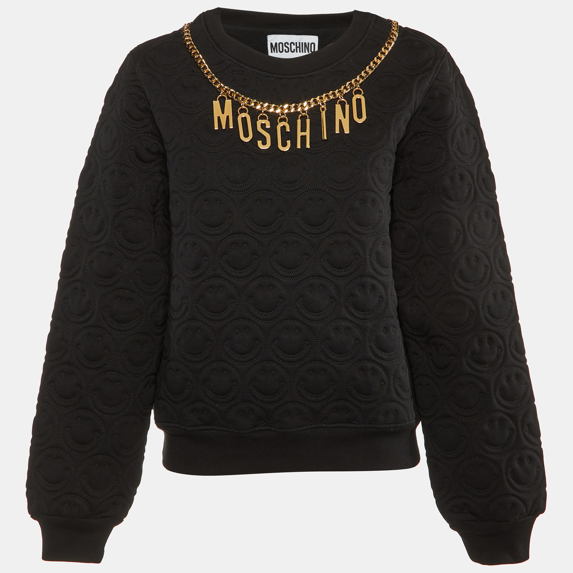 Moschino Couture Black Smiley Quilted Cotton Metal Logo Detail Sweatshirt M
Moschino Couture Black Smiley Quilted Cotton Metal Logo Detail Sweatshirt M