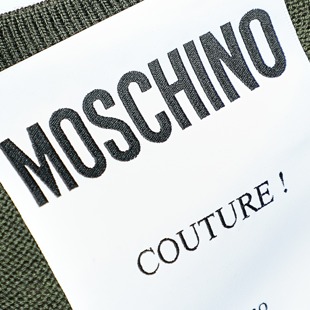 Moschino Couture Green Wool Knit Floral Printed Ruffle Hem Mini Dress L