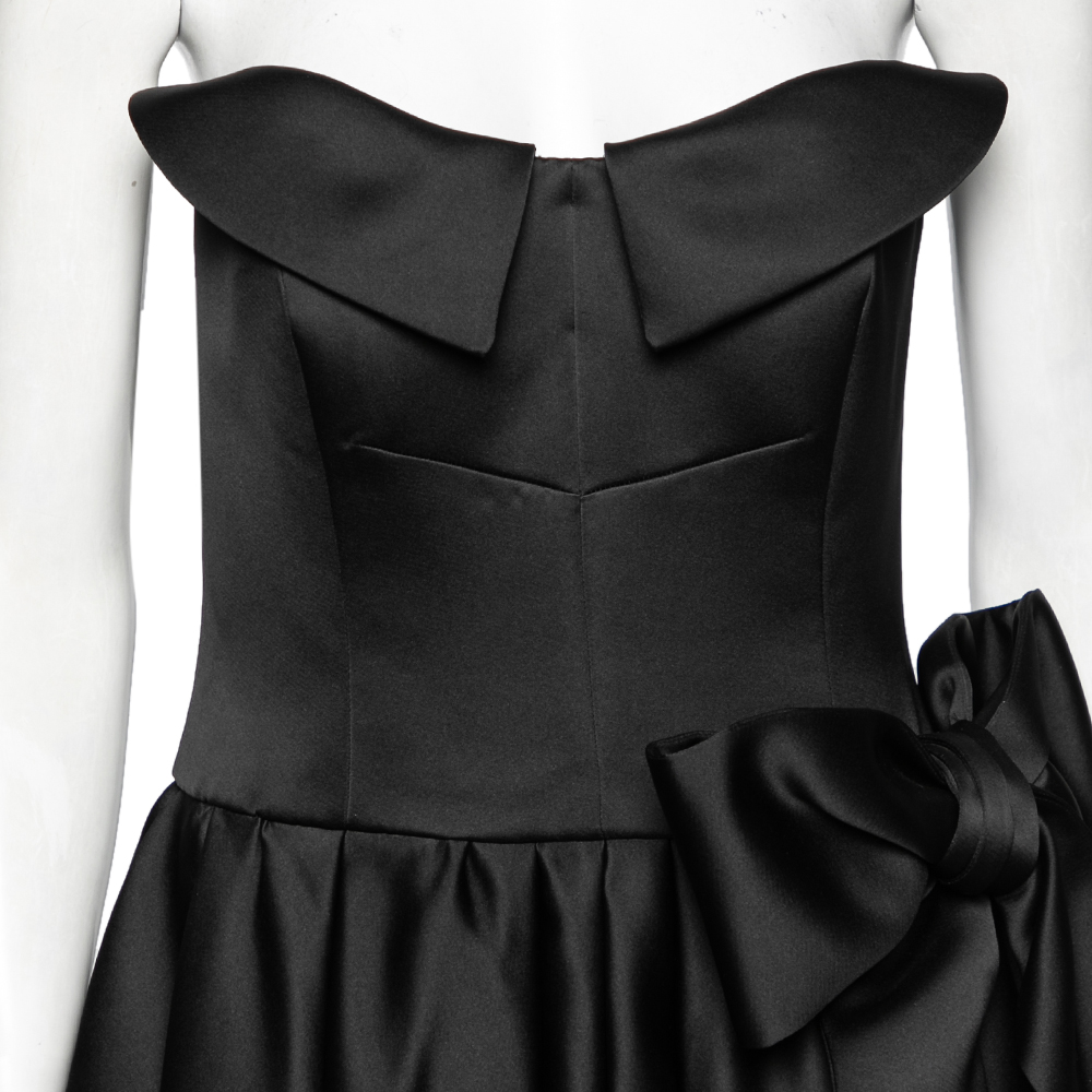 Moschino Couture Black Satin Bow Detail Strapless Pleated Dress M