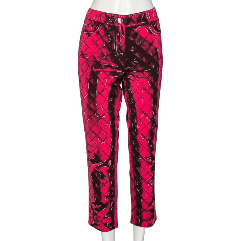 Moschino Couture Pink Printed Crepe Side Zip Detailed Trouser M