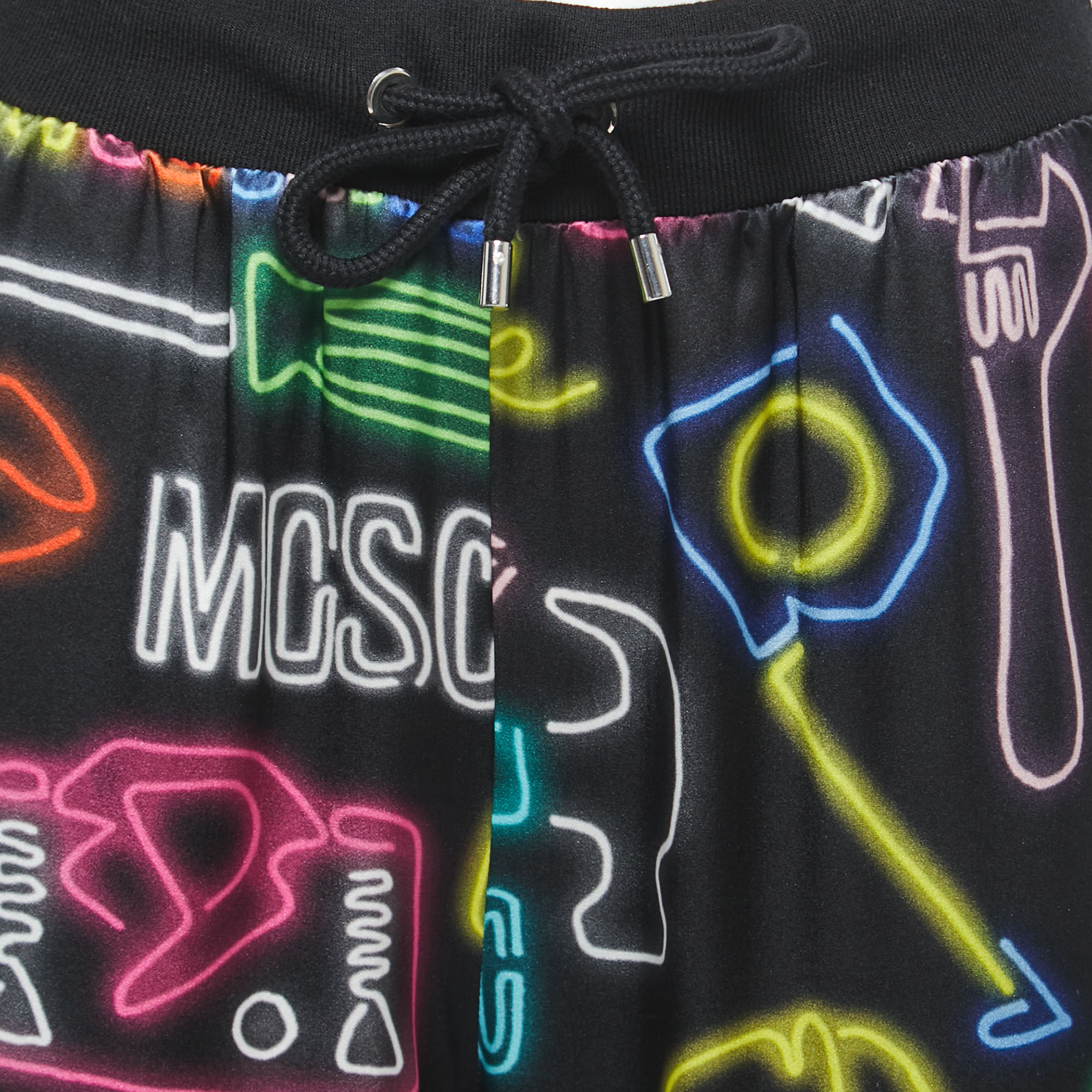Moschino Couture Black Neon Signs Print Jersey Silk Jogger Pants M