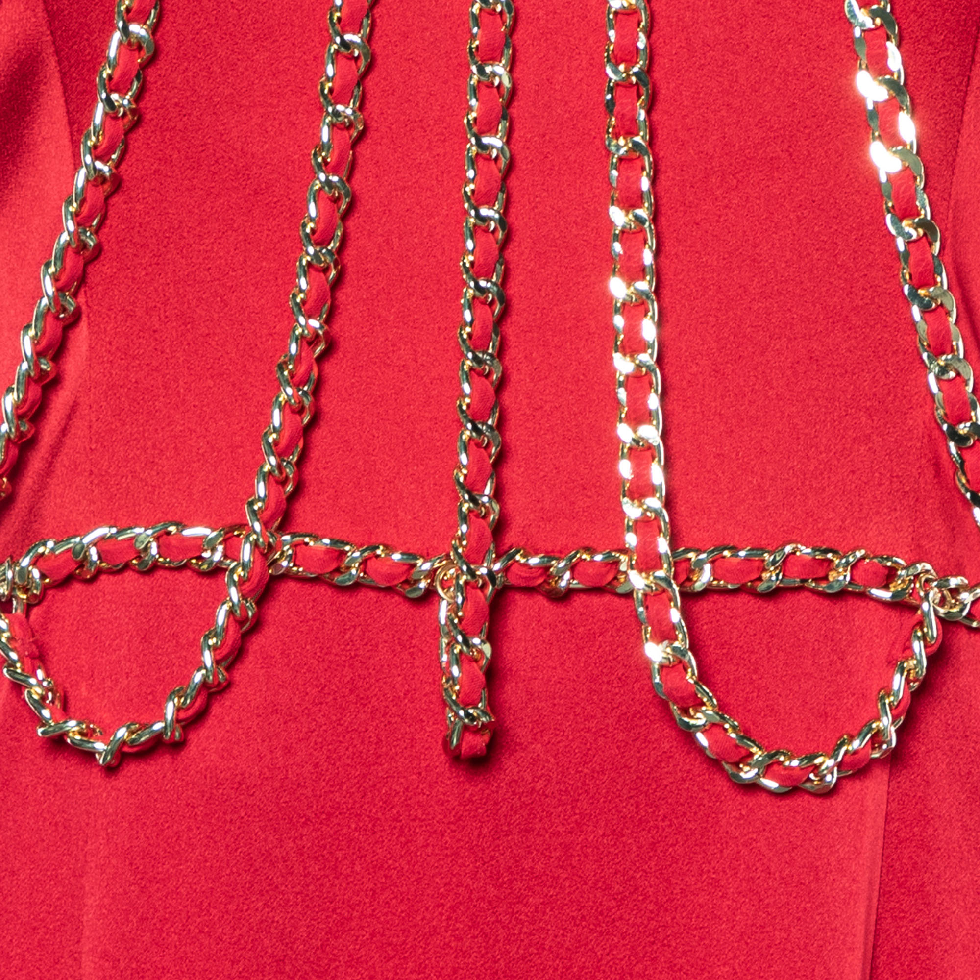 Moschino Couture Red Sateen Neck Chain Detail Evening Gown M