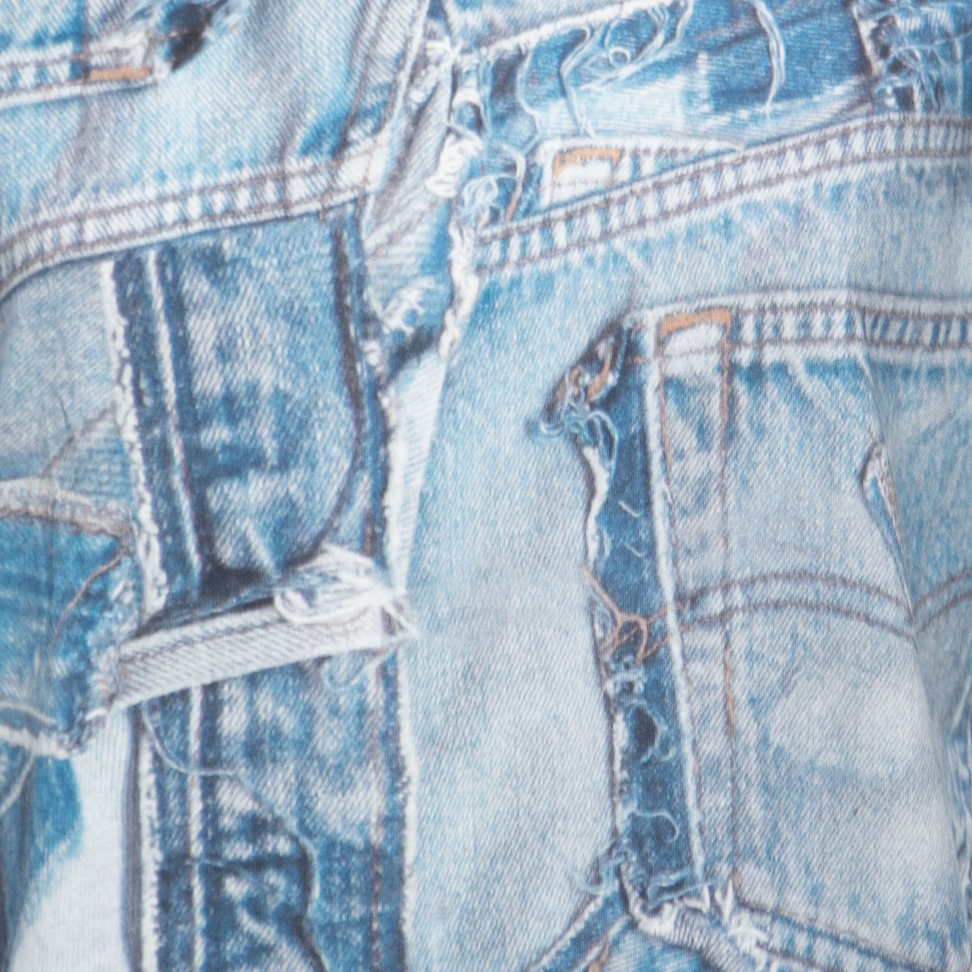 Moschino Couture Blue Denim Print Cotton Crew Neck T-Shirt XL