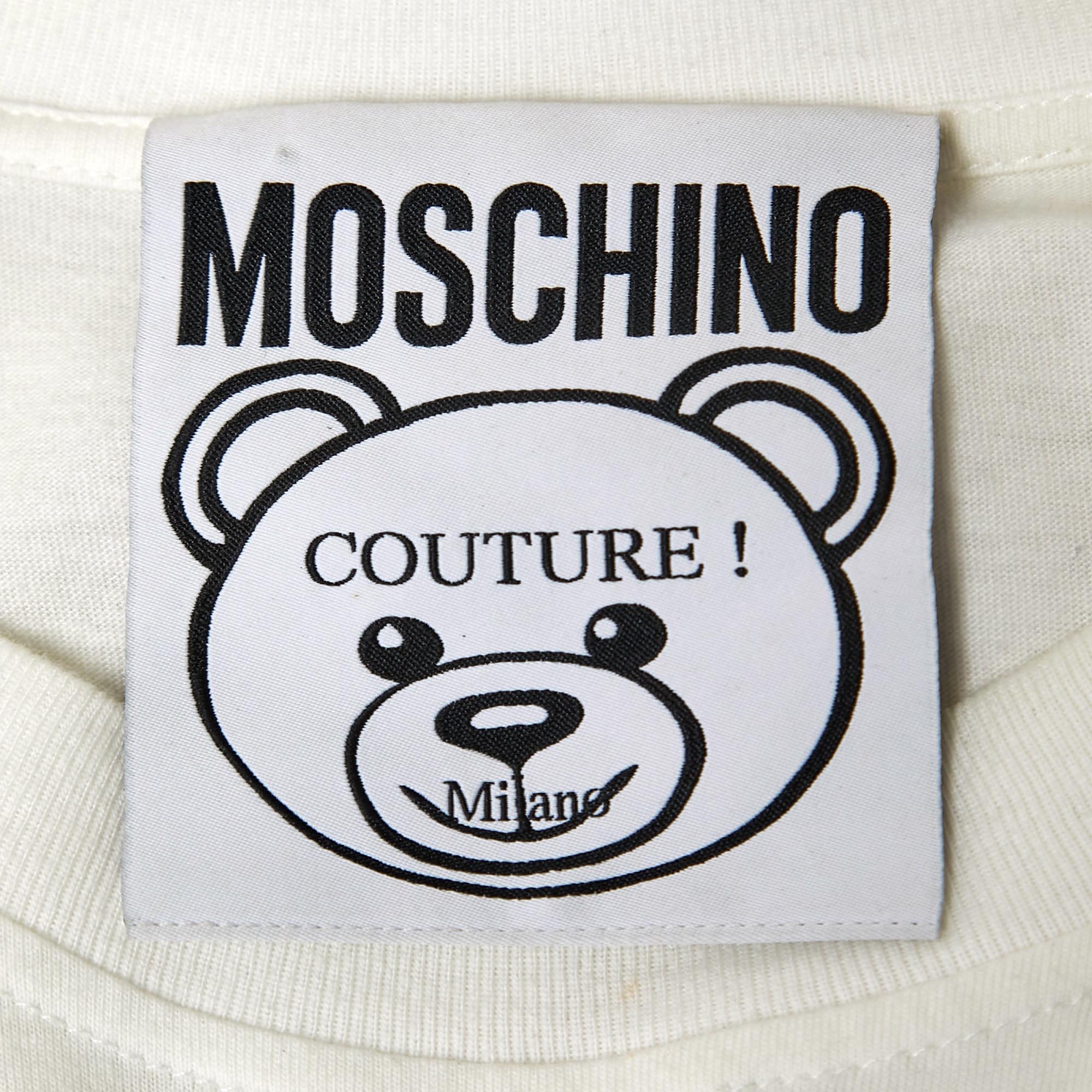 Moschino Couture White Logo Print Cotton Crew Neck Half Sleeve T-Shirt XS