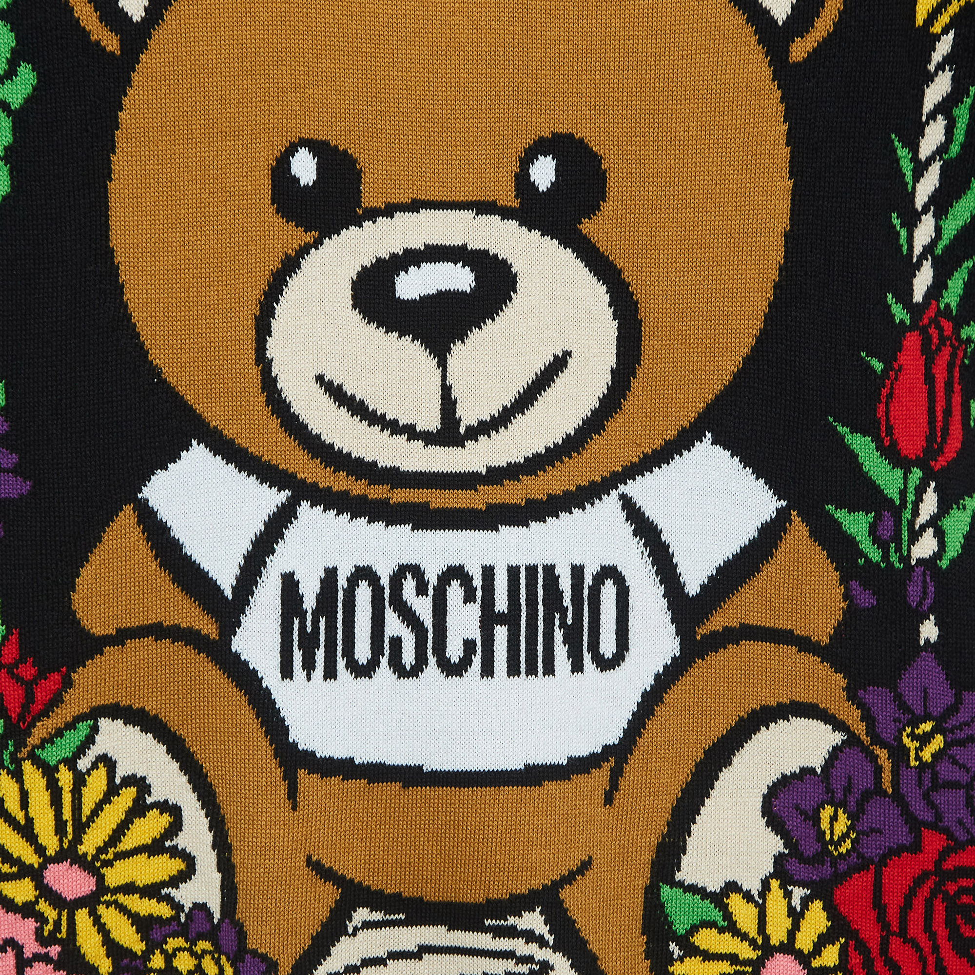 Moschino Couture Black Mesh Floral Teddy Bear Jumper L