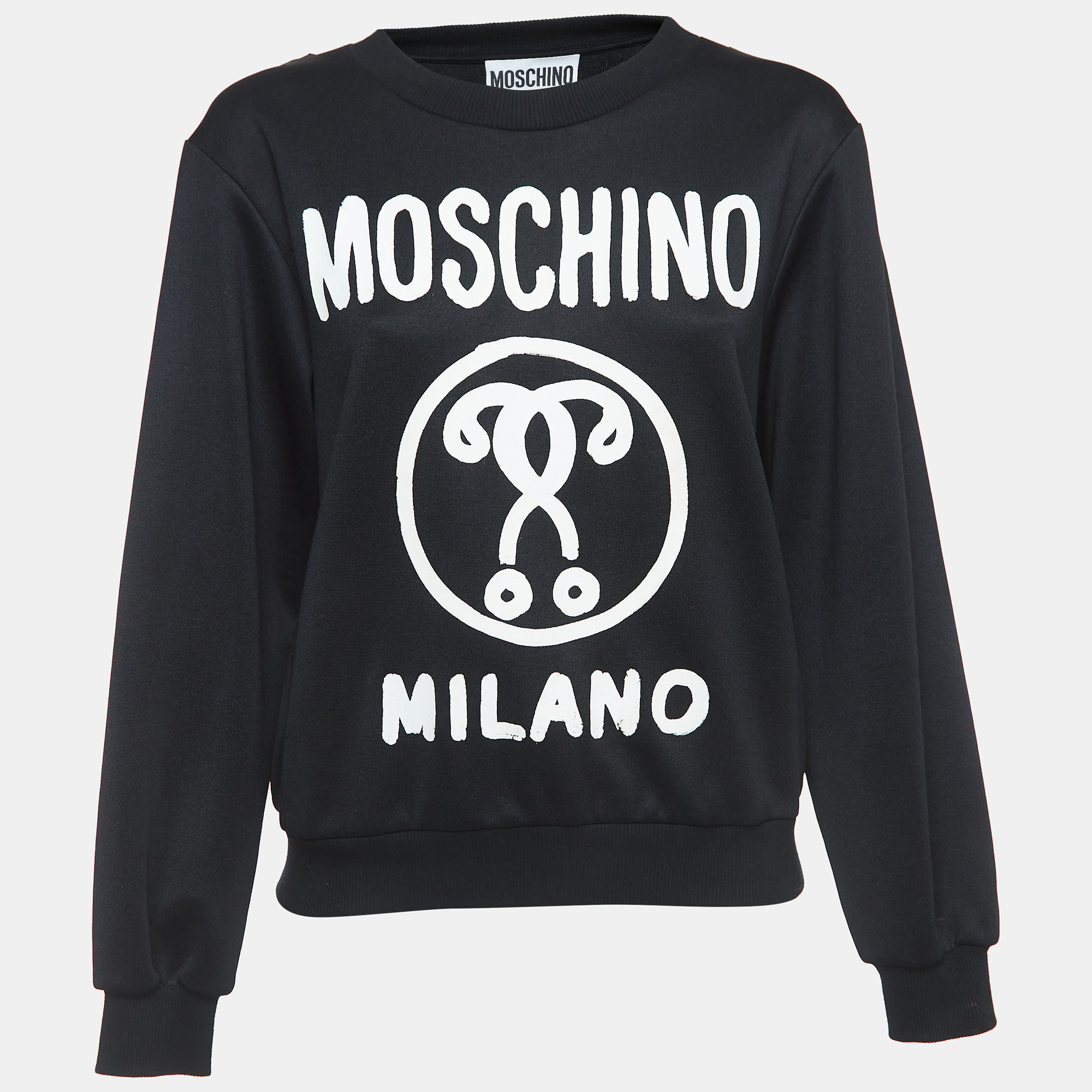 

Moschino Couture Black Knit Chain Embellished Logo Print Sweatshirt