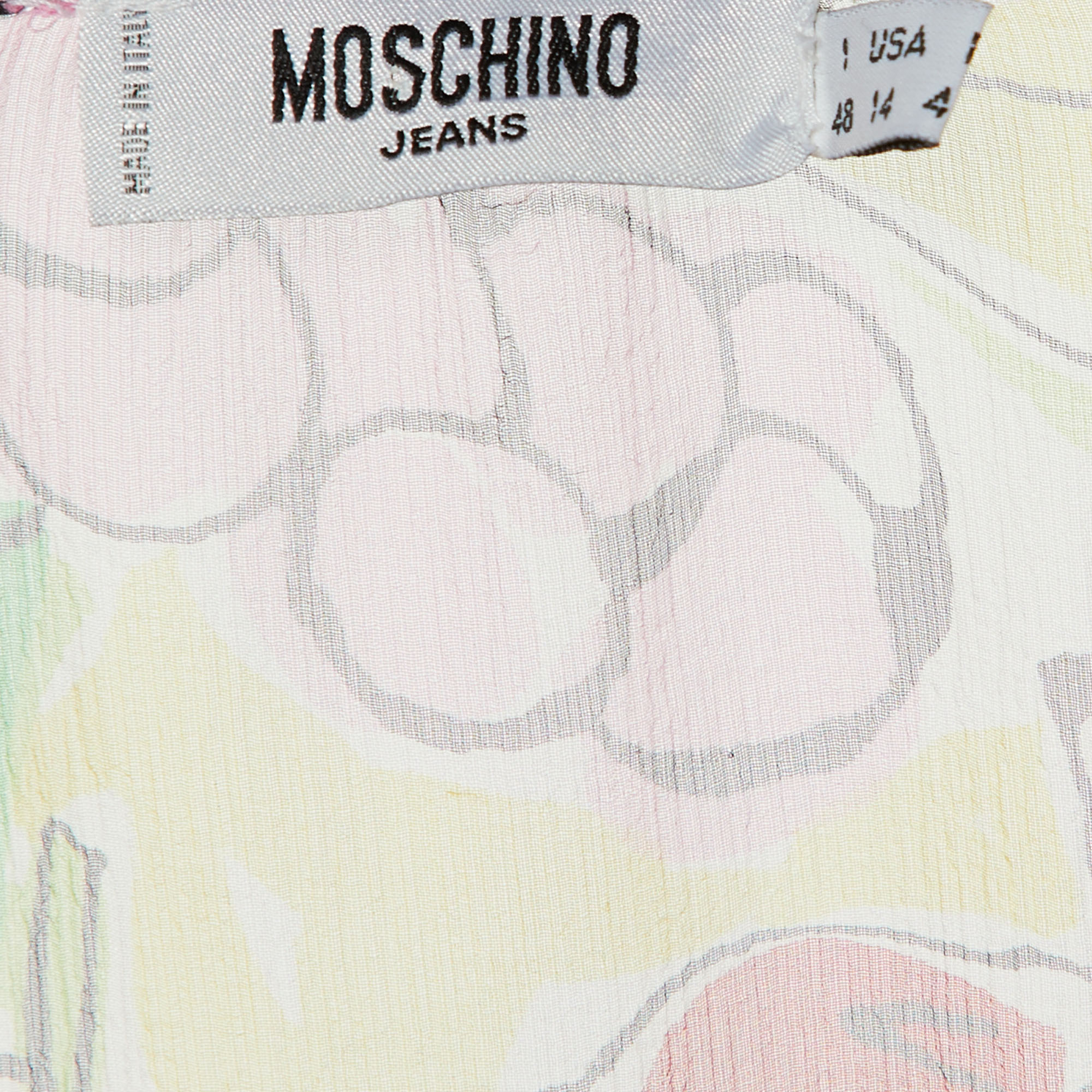 Moschino Jeans Multicolor Fruits Print Silk V-Neck Blouse L