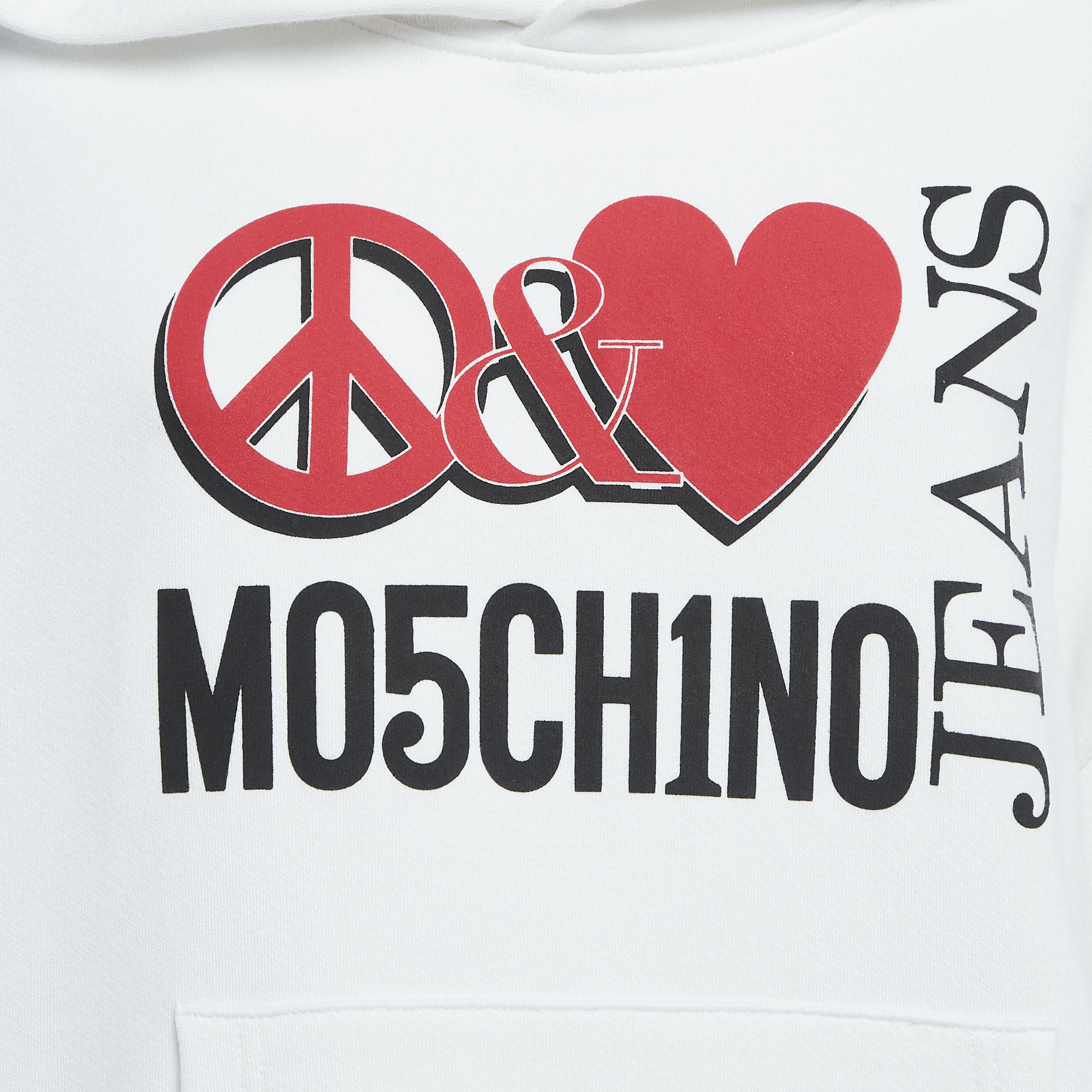 Moschino Mo5ch1no Jeans White Peace & Love Print Cotton Hoodie S