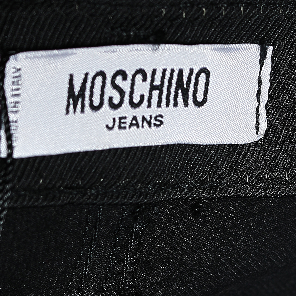 Moschino Jeans Black Cotton Twill Embellished Trim Detailed Pants M