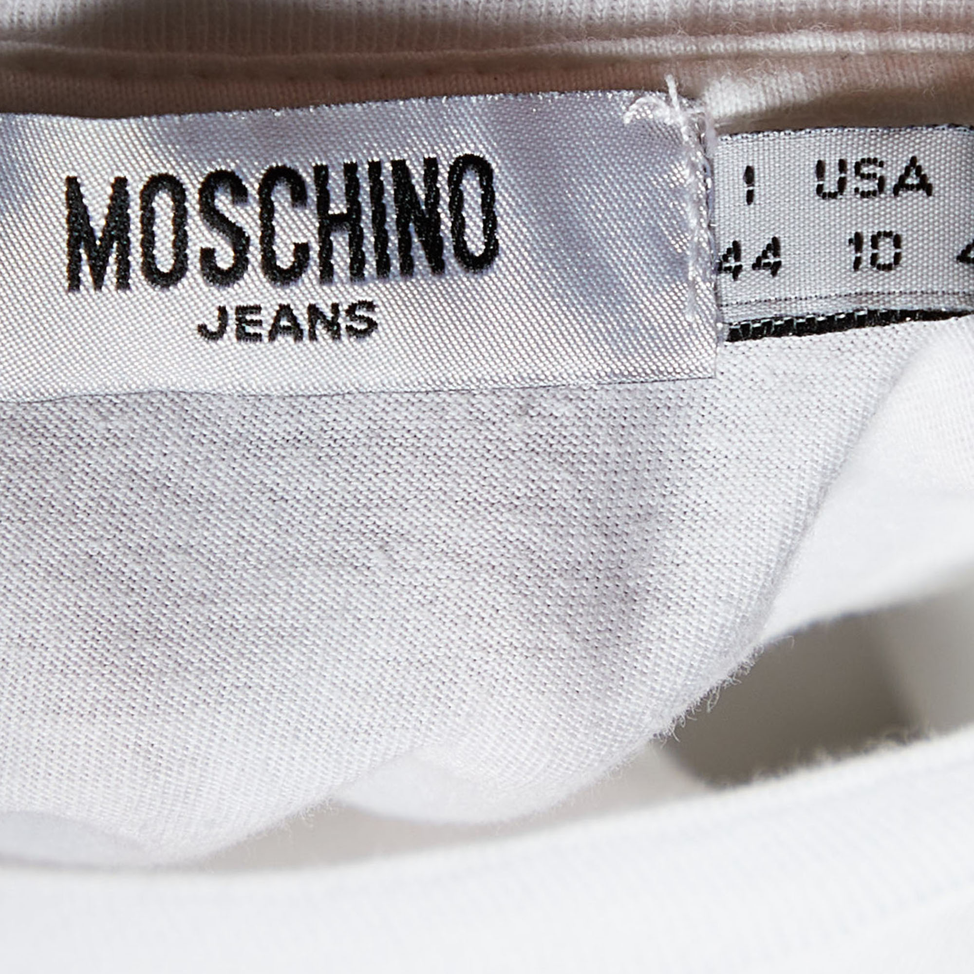 Moschino Jeans White Embellished & Printed Cotton Knit T-Shirt M